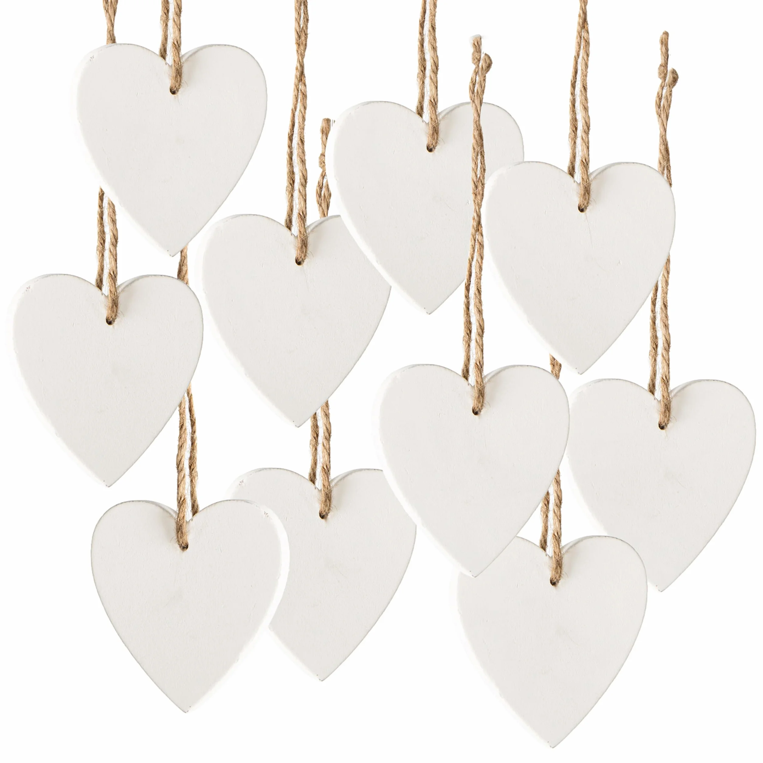 Corazones Madera Colgantes Blancos 7 cm 10 Unidades Adornos Decorativos