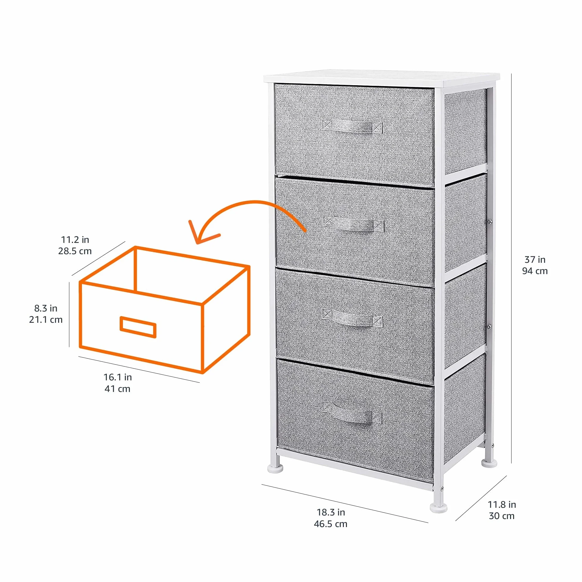 Amazon Basics Unidad de almacenamiento, de tela, con 4 cajones, para armario, blanco