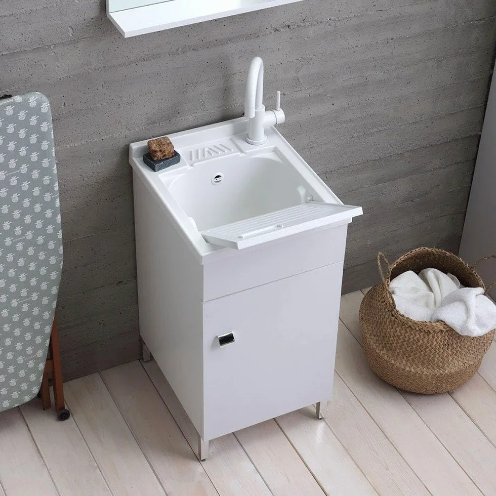 Kiamami Valentina - Mueble con lavabo de 45 cm blanco con lavabo y tabla de lavado | Pratico