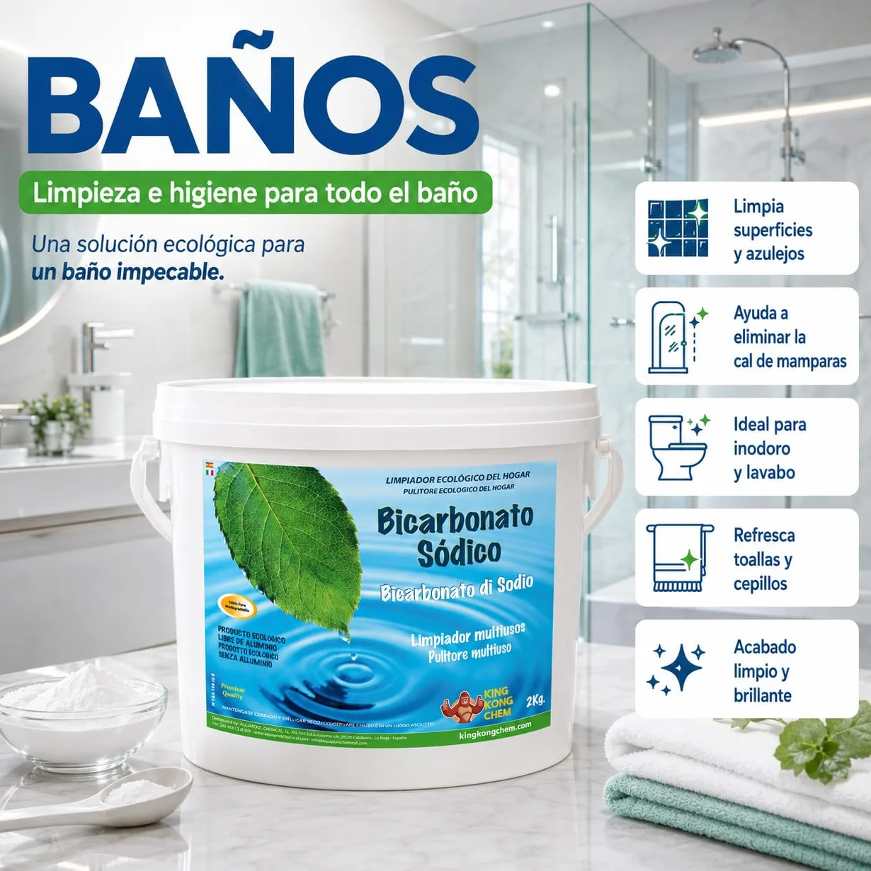 Bicarbonato de Sodio 2 kg - Limpiador Ecológico Hogar con Cucharilla Dosificadora