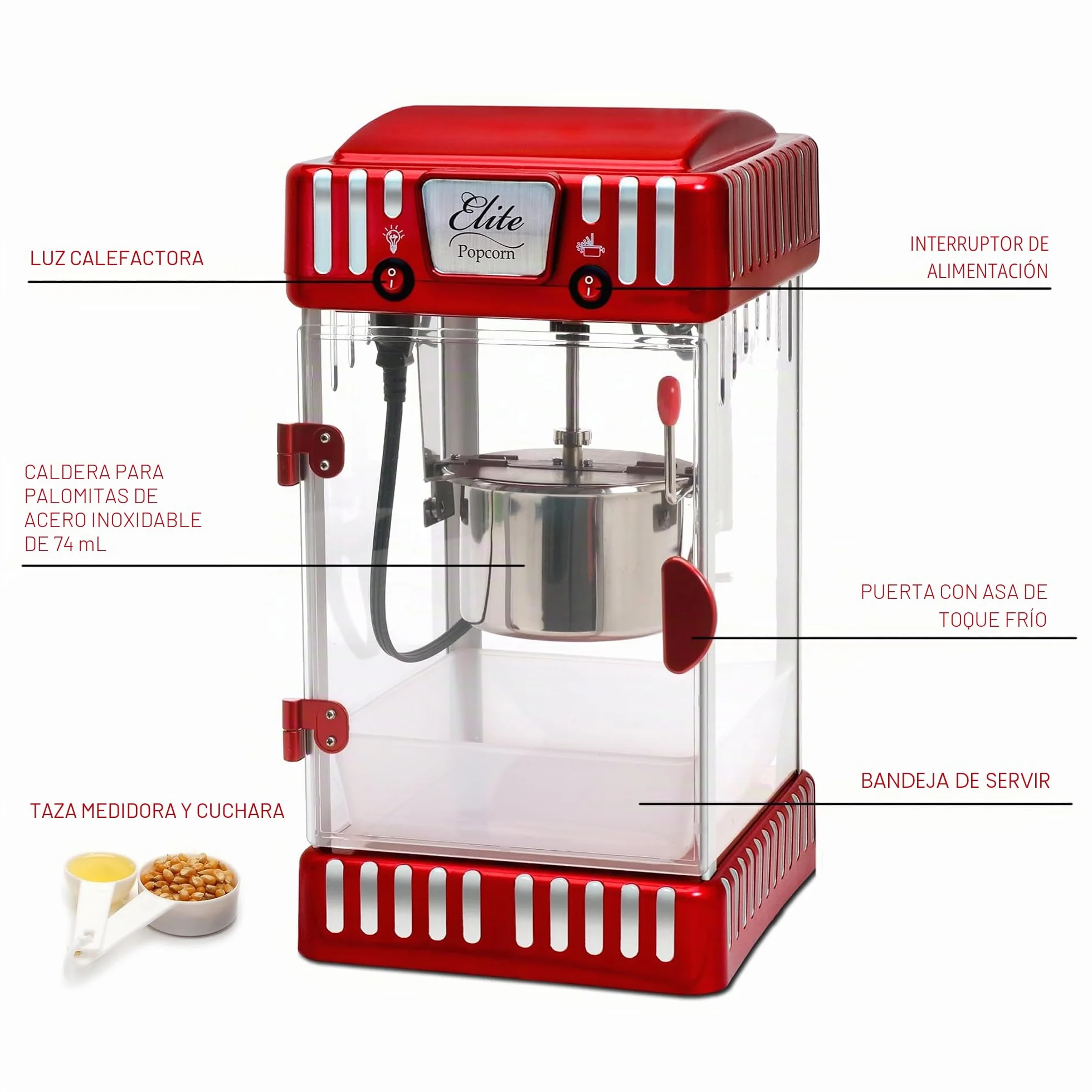 Elite Gourmet EPM-250 Classic Carnival Máquina de palomitas de maíz de sobremesa 74 ml rojo
