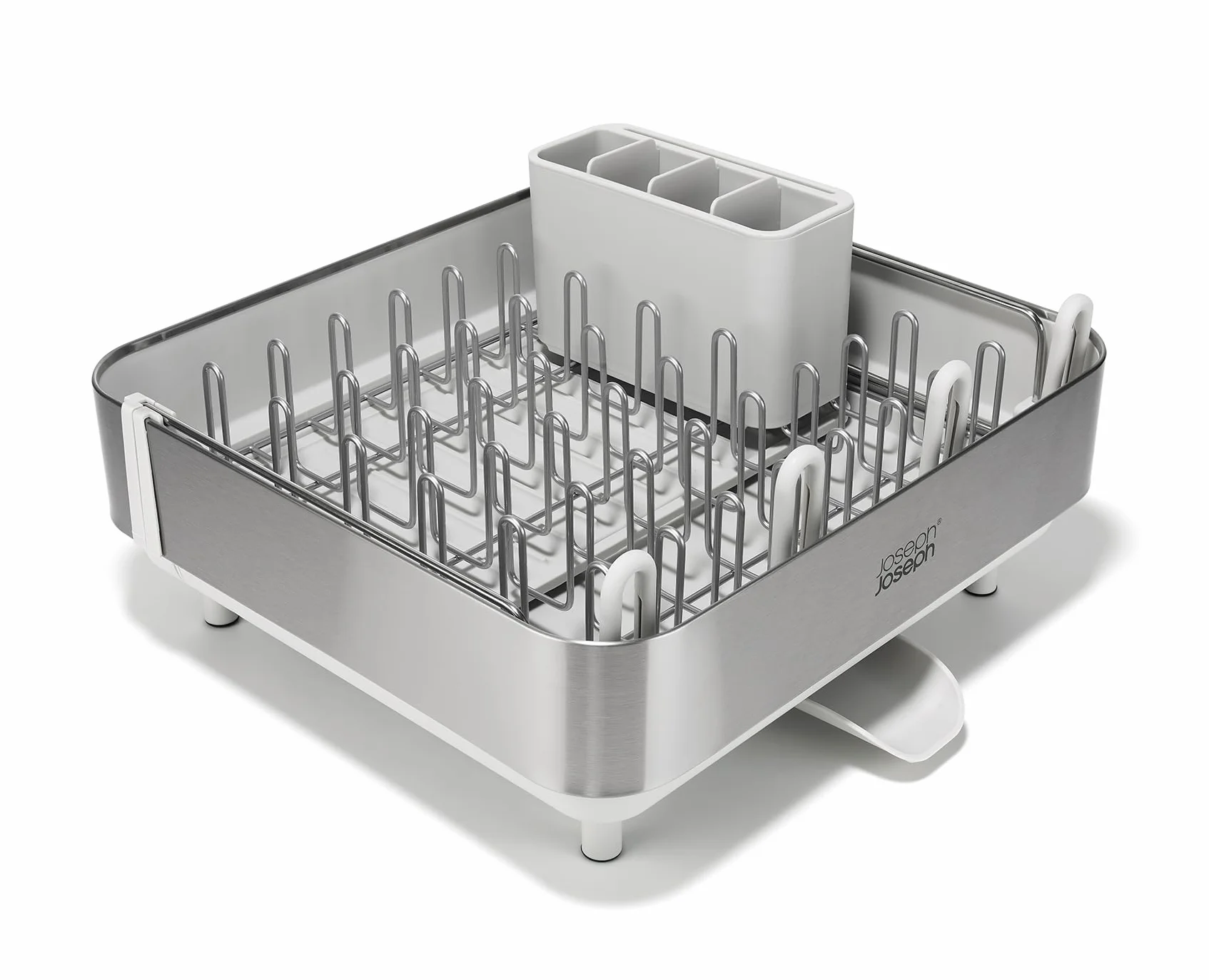Joseph Joseph Extend Steel Plus Escurreplatos Extensible de Acero, con Soporte para Copas y Caño de Drenaje