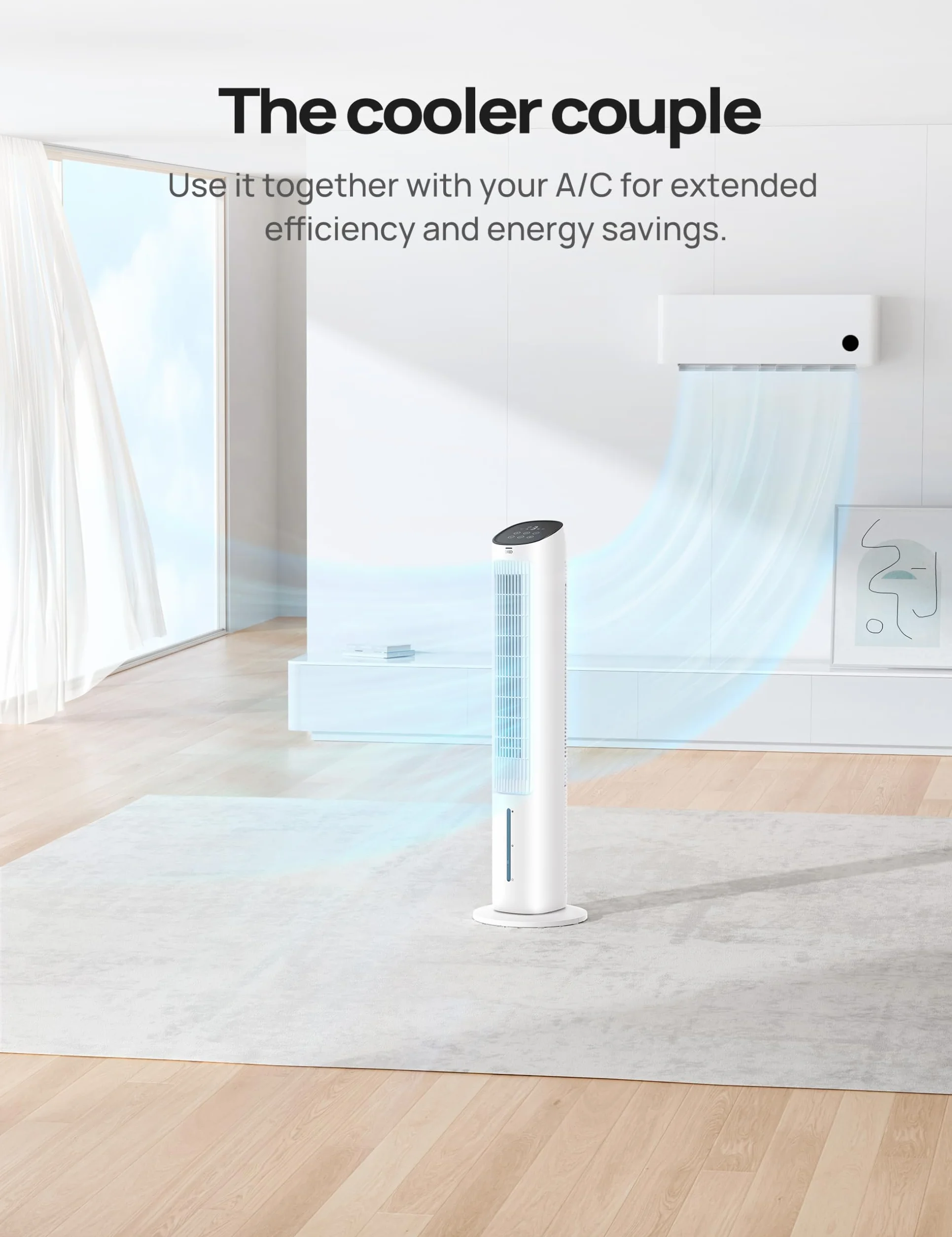 DREO Ventilador de Torre con Refrigeración, ventilador silencioso con enfriamiento por agua, enfriador evaporativo de 40 pulgadas, oscilación 80°, 3 modos, 4 velocidades, mando a distancia