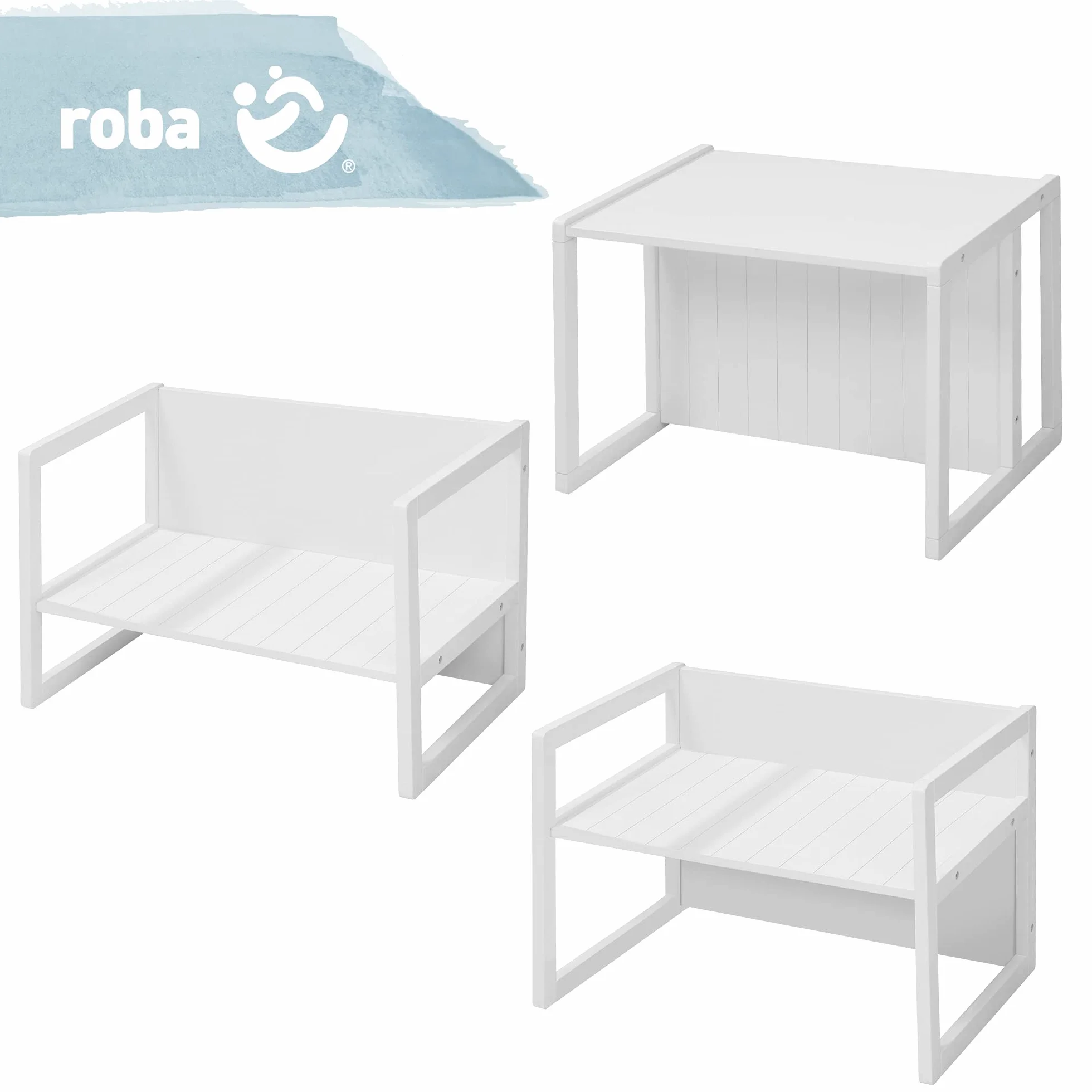 Banco Infantil 2en1 de Madera Ajustable 2 Alturas Asiento Convertible Mesa Escritorio 60 kg Blanco