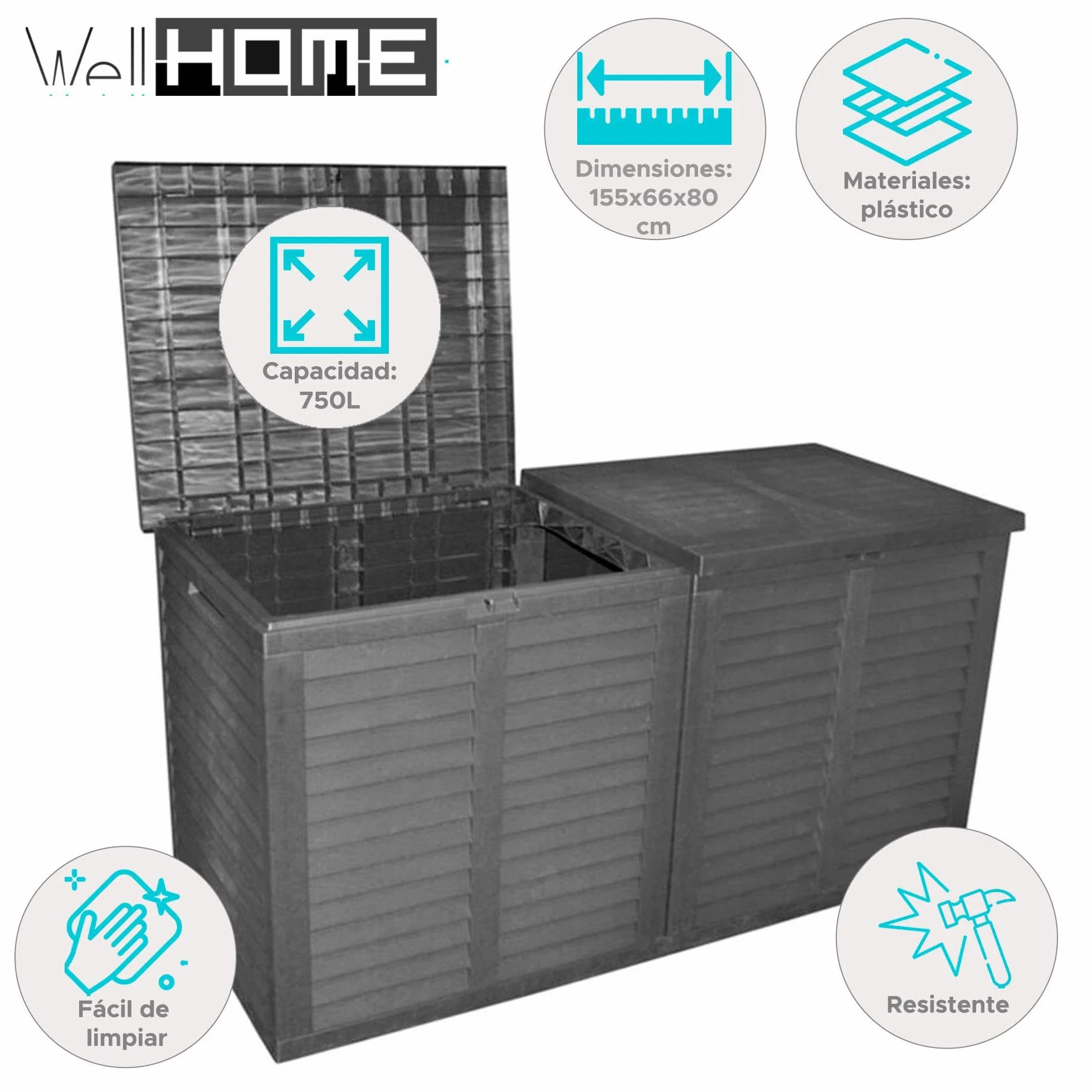 WELL HOME MOBILIARIO & DECORACIÓN Baul almacenaje para jardin XXL 750L - 155x66x80cm