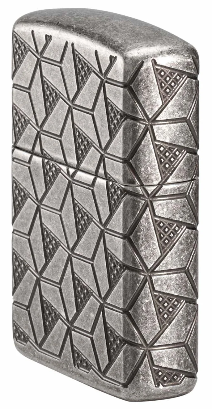 ZIPPO Armor Case Silver Plate Geometric Pattern 60006120 8-Sided Deep Engraved Lighter Petrol Lighter