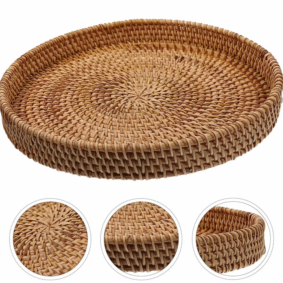 Genérico Bandeja Redonda de Ratán 30 CM sin Asas, Cesta Tejida a Mano para Servir Café, Frutas y Pan, Contenedor Abierto para Mesa de Café y Organización en Cocina