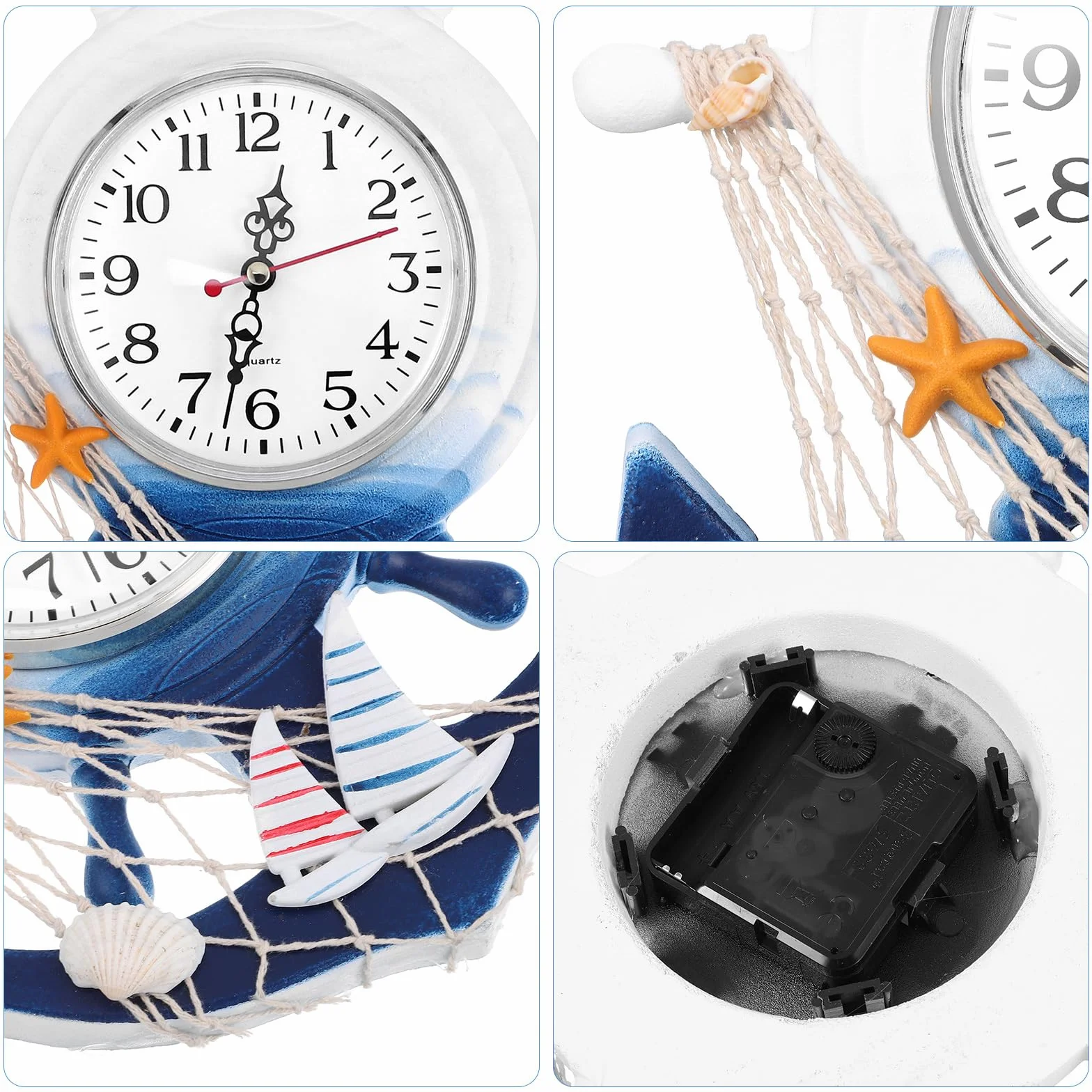 Homoyoyo Reloj Tema Mar Ancla Barco Estilo Mediterráneo Silencioso Decoración Hogar