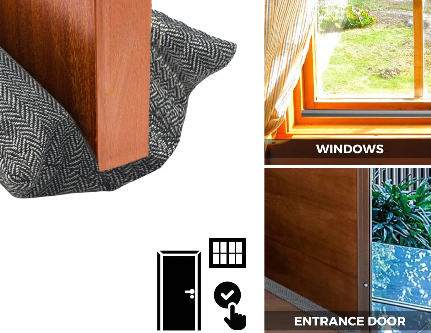 Burlete de Tela para Puertas y Ventanas, Doble Reutilizable, Lavable, Aislante Ruido Frío Viento, Ajustable 80-90 cm