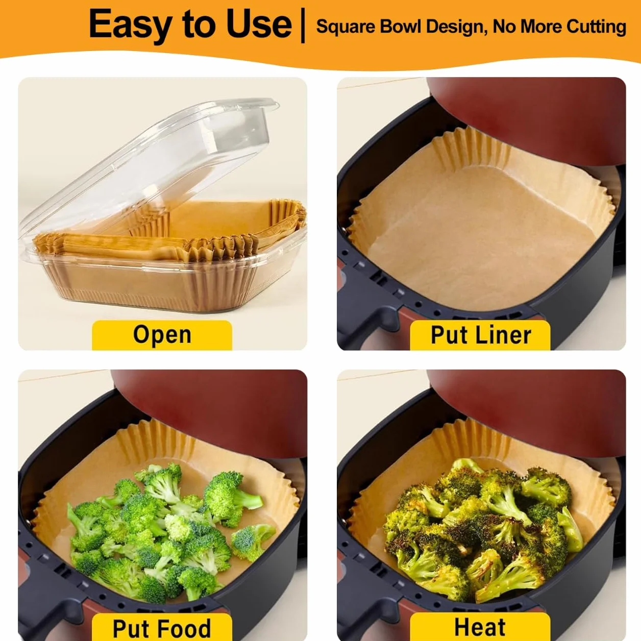 Papel Freidora Aire de 20-24cm,100 Unidades,Papel de Freidora de Aire Desechable de Grado Alimenticio,para Horno, Hornear y Microondas,Para Freidoras de Aire de 5 a 8 litros,BPA Free