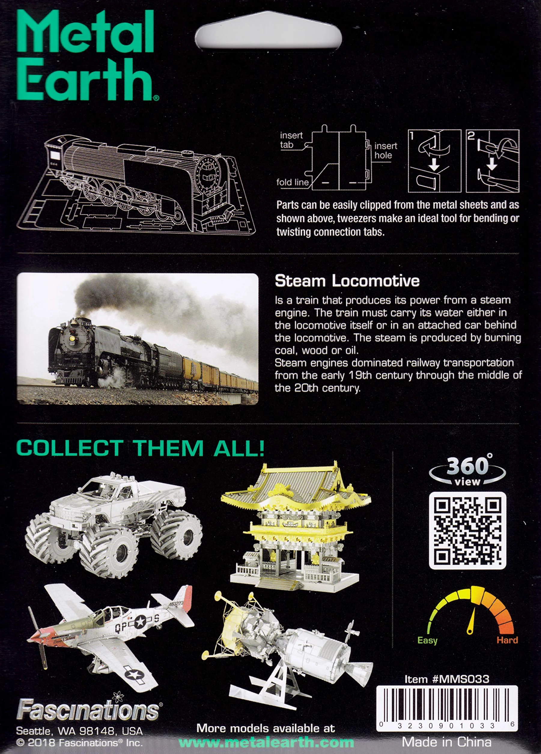 Metal Earth Puzzle 3D Locomotora De Vapor. Rompecabezas De Metal De Vehículos. Maquetas para Construir para Adultos Nivel Desafiante De 11 X 2.3 X 3 Cm