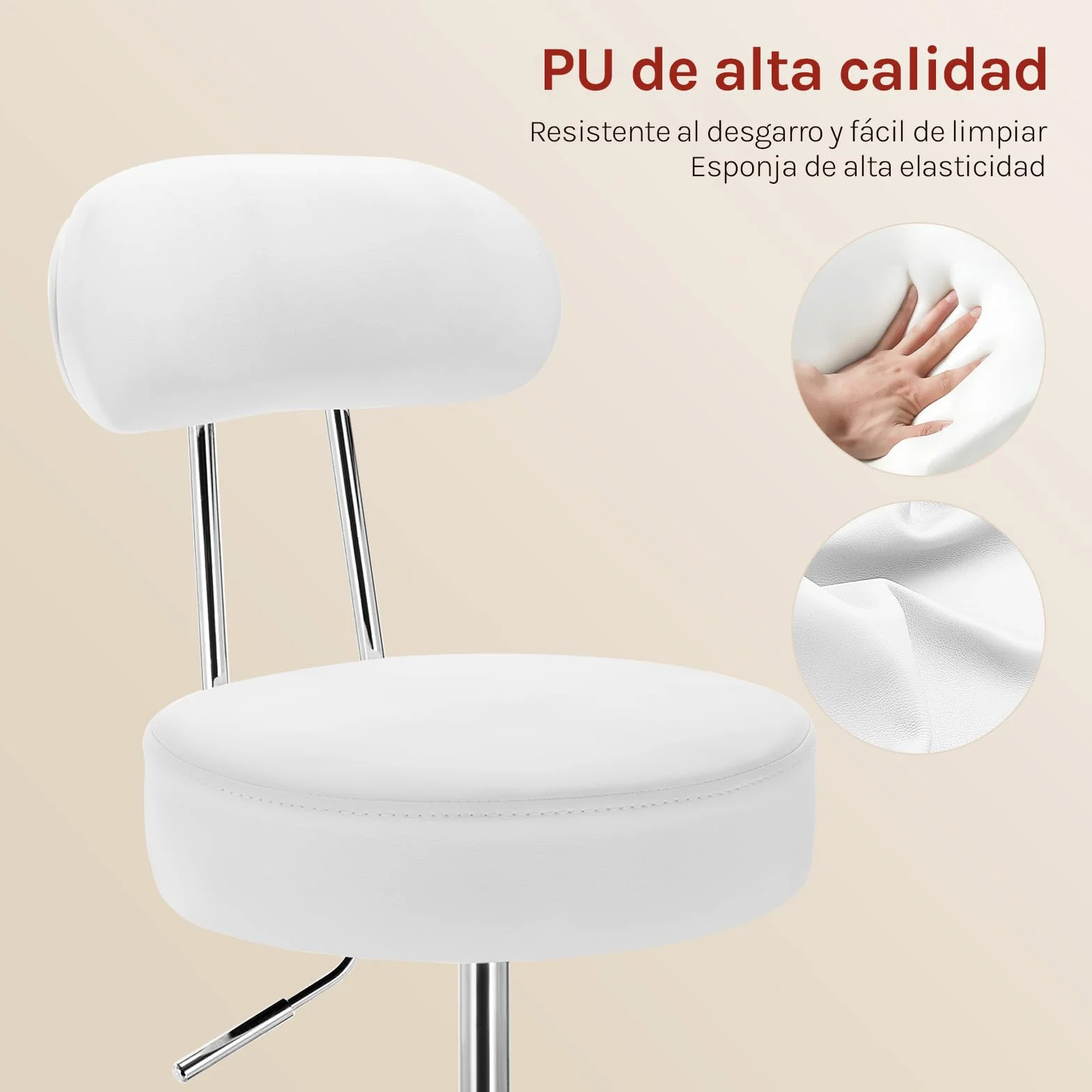 WOLTU Taburete Giratorio de Oficina con Respaldo Altura Regulable Blanco 1 Pieza