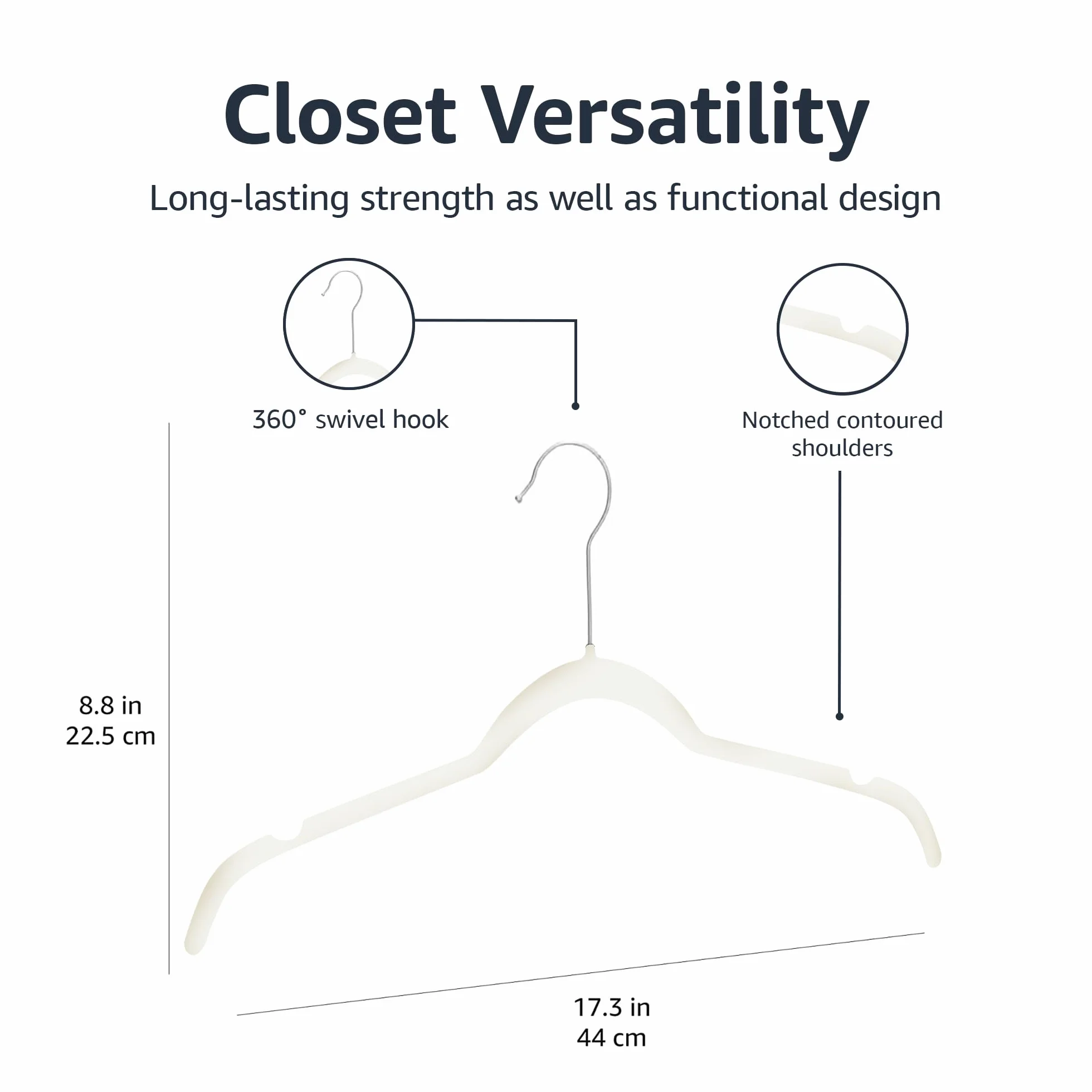 Amazon Basics Perchas de terciopelo para camisas/vestidos - Paquete de 50, Marfil