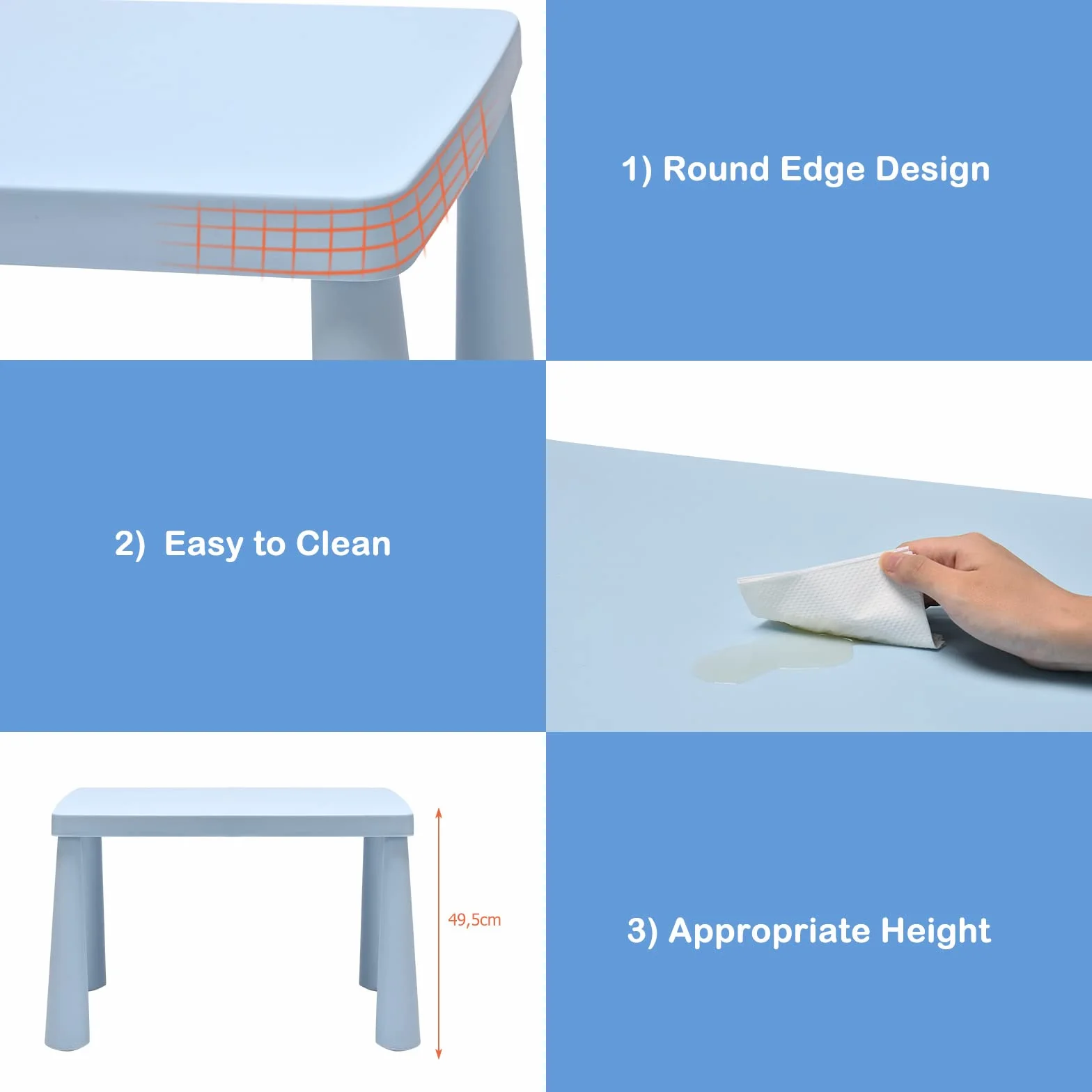 LIFEZEAL Juego de Mesa y Silla Infantil 3 Piezas, Mesa con 2 Sillas de Plástico para Niños 1-7 Años (Azul)