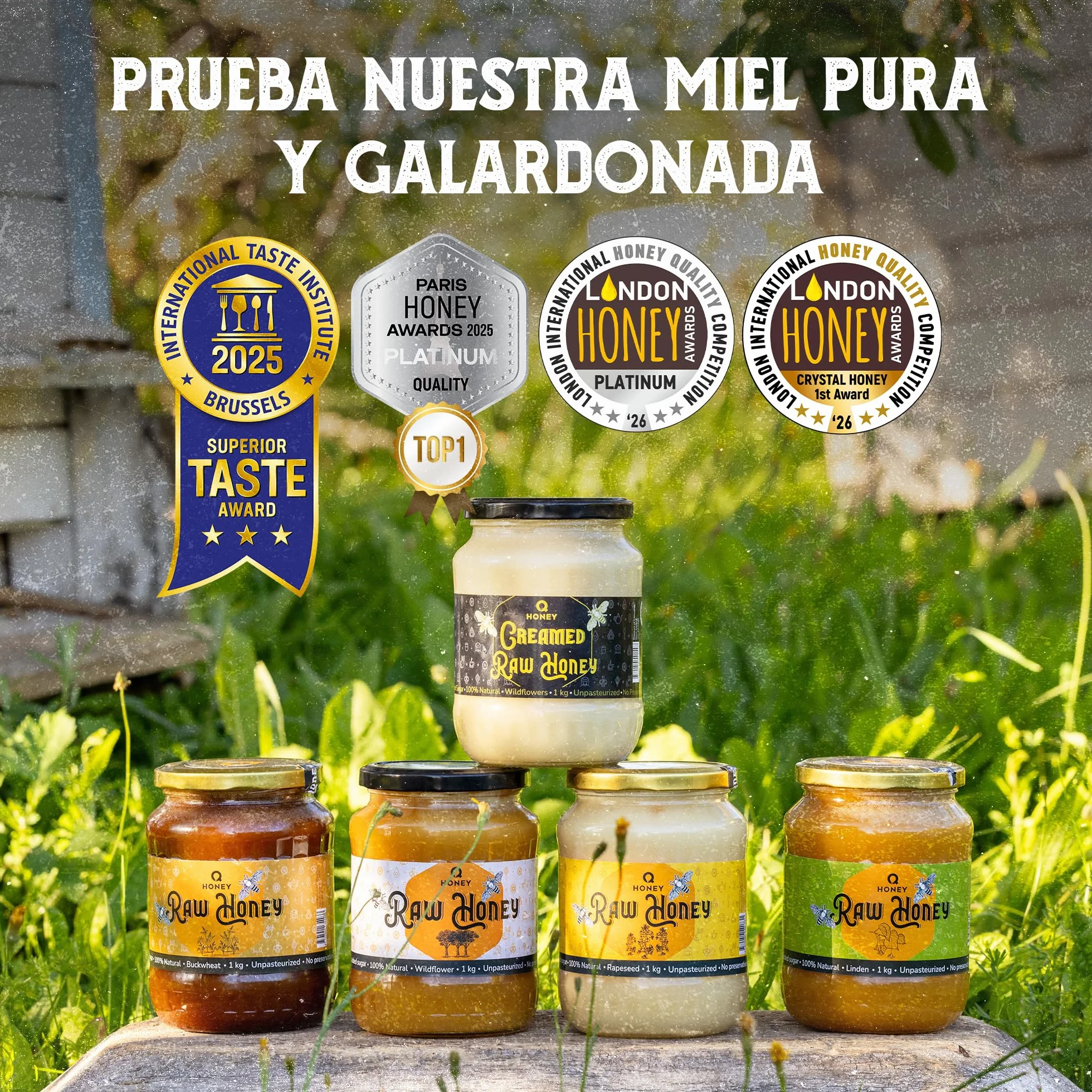 Miel Pura de Abeja 1kg Cruda Natural sin Pasteurizar - Qhoney Ganadora de Oro Paris Raw Honey Awards 2025