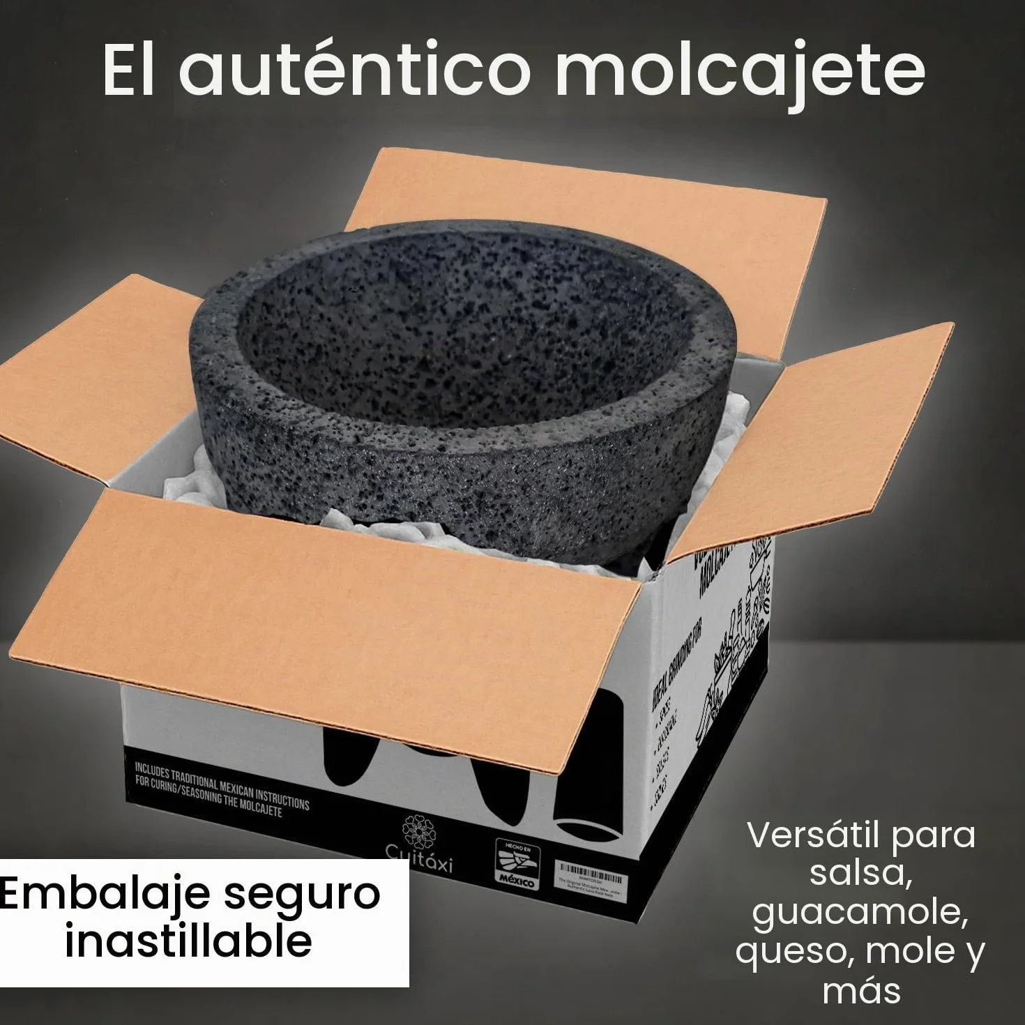 El cuenco original Molcajete Mexicano hecho a mano de auténtica roca de lava en México, molcajete de piedra volcánica, mortero volcánico mexicano, auténtica roca de lava