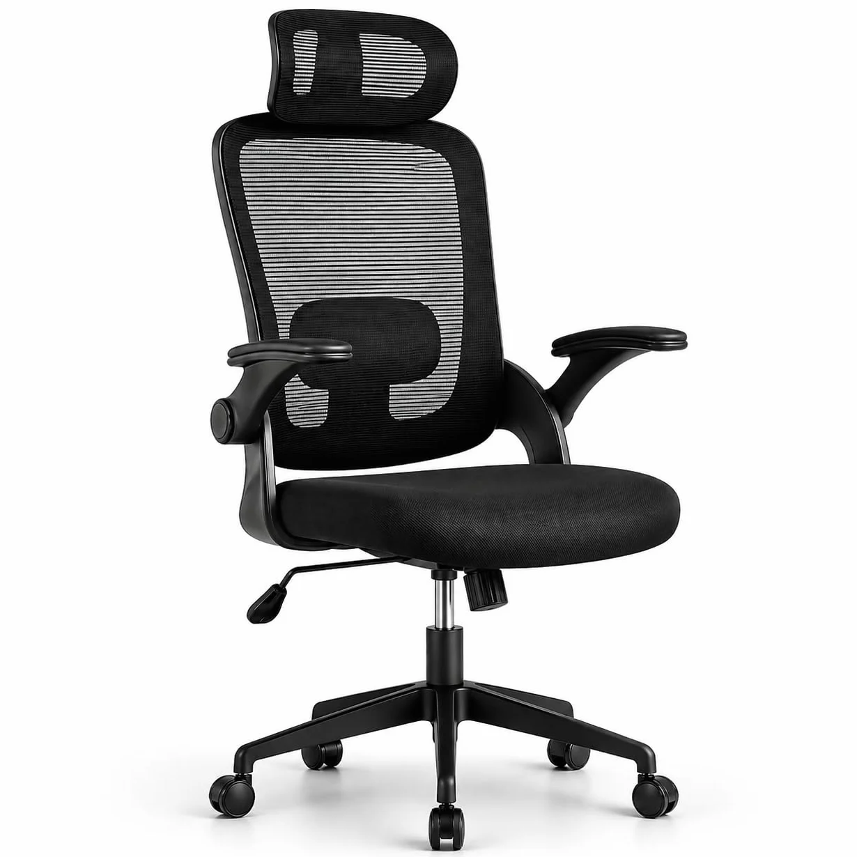 Silla de Oficina Ergonómica con Ruedas, Reposacabezas y Reposabrazos Ajustables, Respaldo de Malla Transpirable, Soporte Lumbar