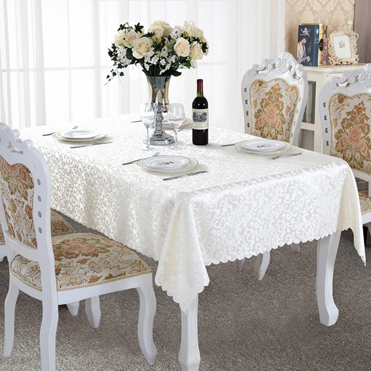 Mantel De Comedor Rectangular Cubierta Protectora de Lujo for Mesa de Decoración De Mesa De Comedor, Tela de Mantel Jacquard Rectangular ecológica for Restaurante de Bodas Moderno