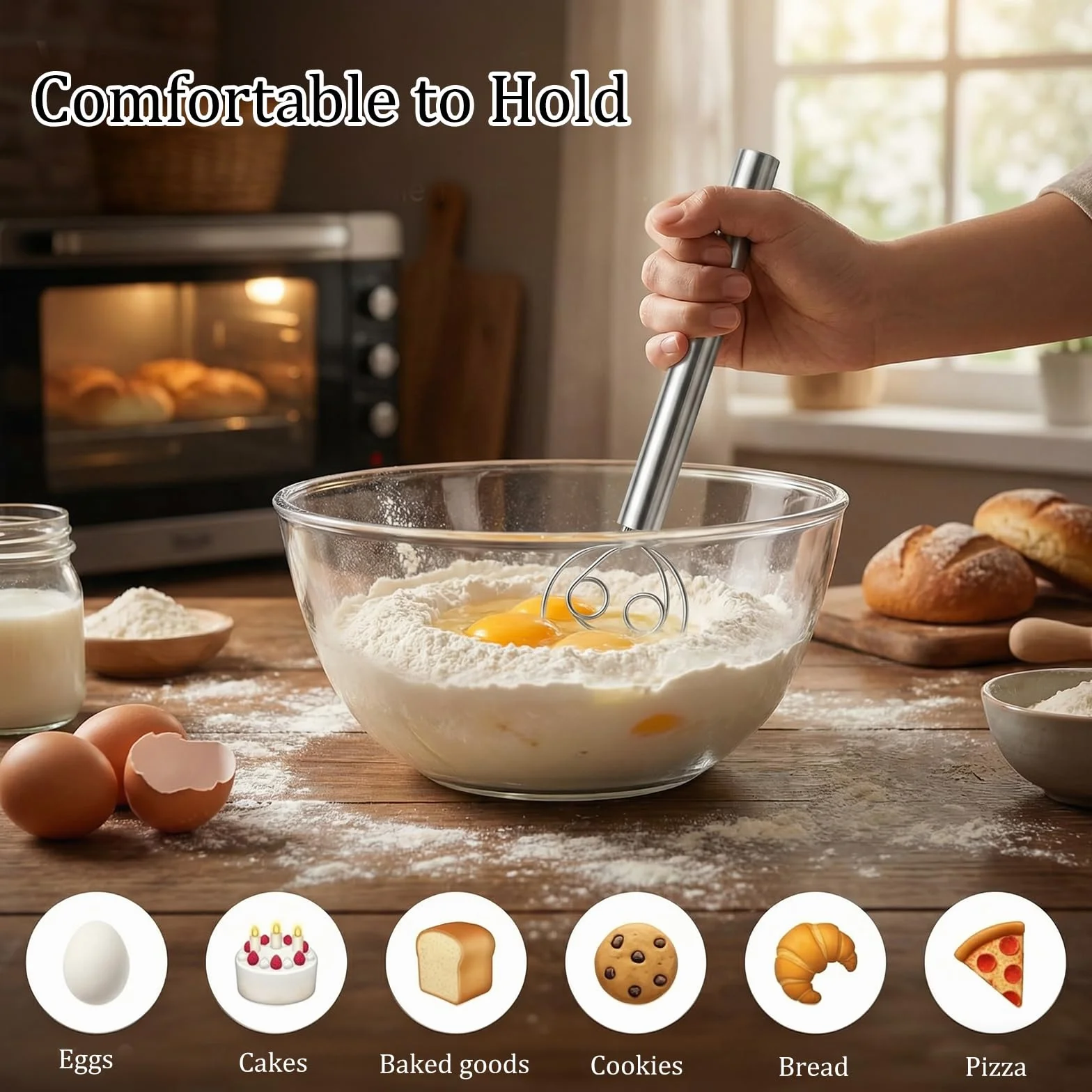 Batidor Danés Acero Inoxidable 304 para Masa Pizza Pan Doble Espiral