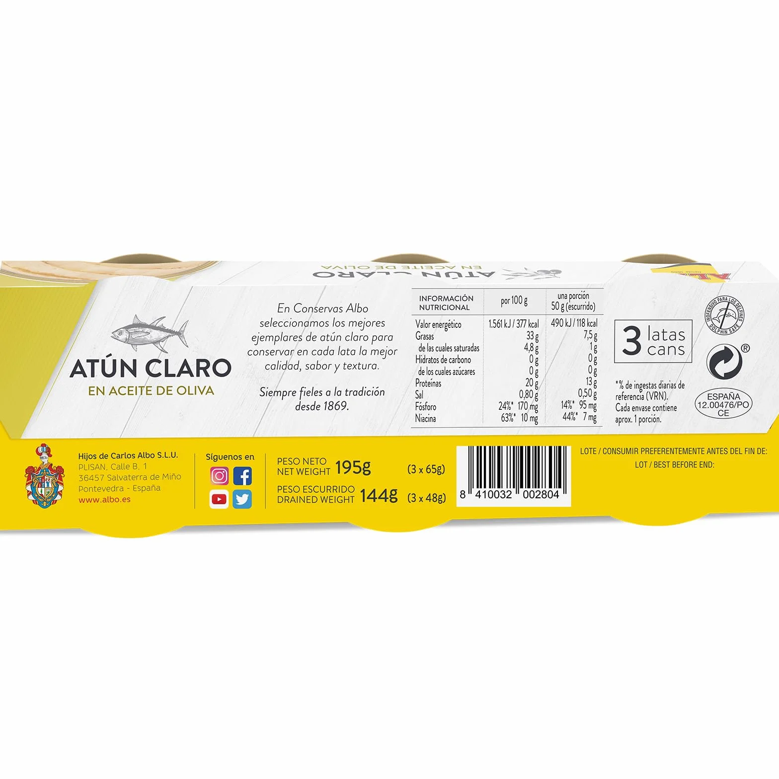 Albo Atún Claro en Aceite de Oliva, 3 x 48g