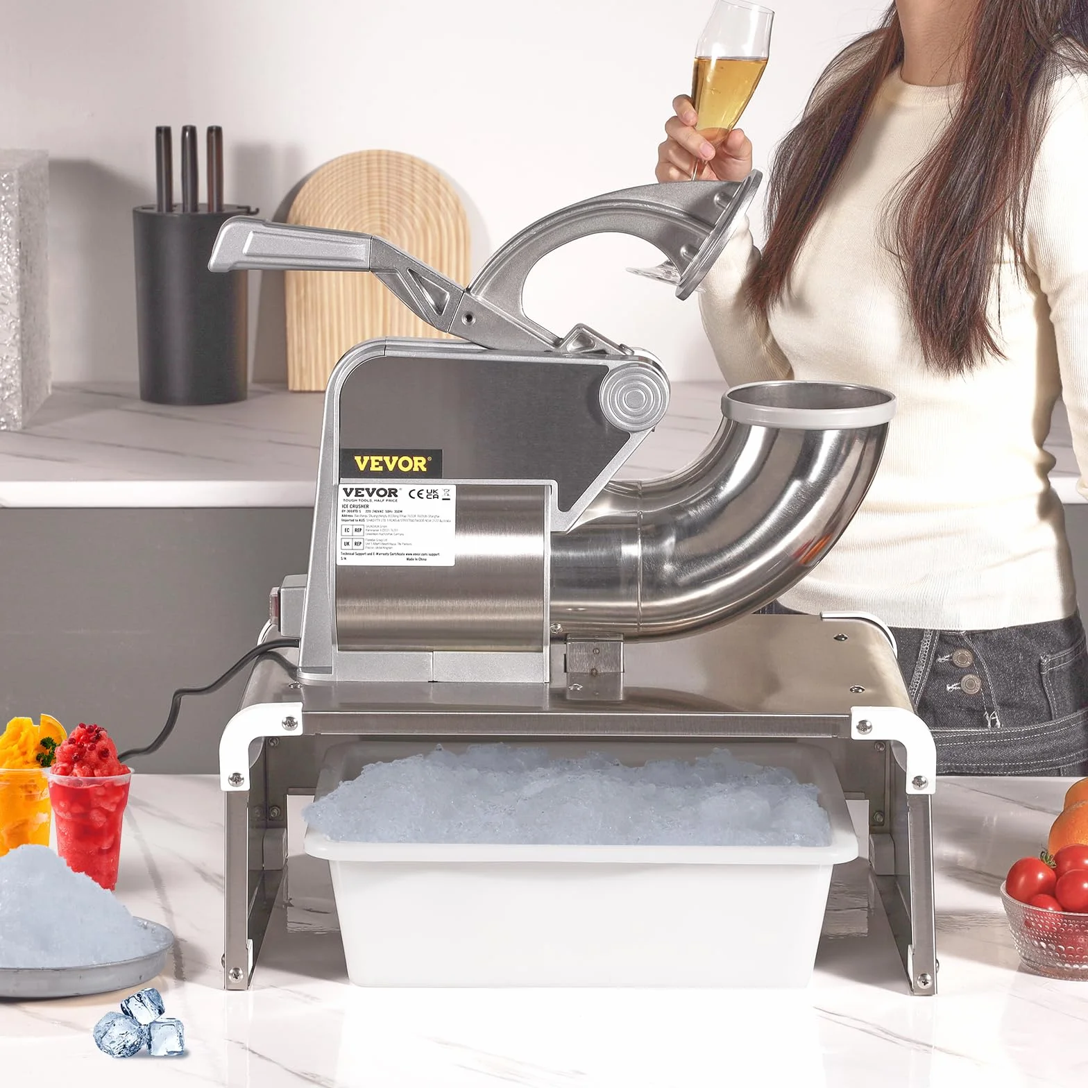 VEVOR Trituradora de Hielo Comercial 300kg/h 300W Picadora de Hielo 4 Cuchillas Acero Inoxidable