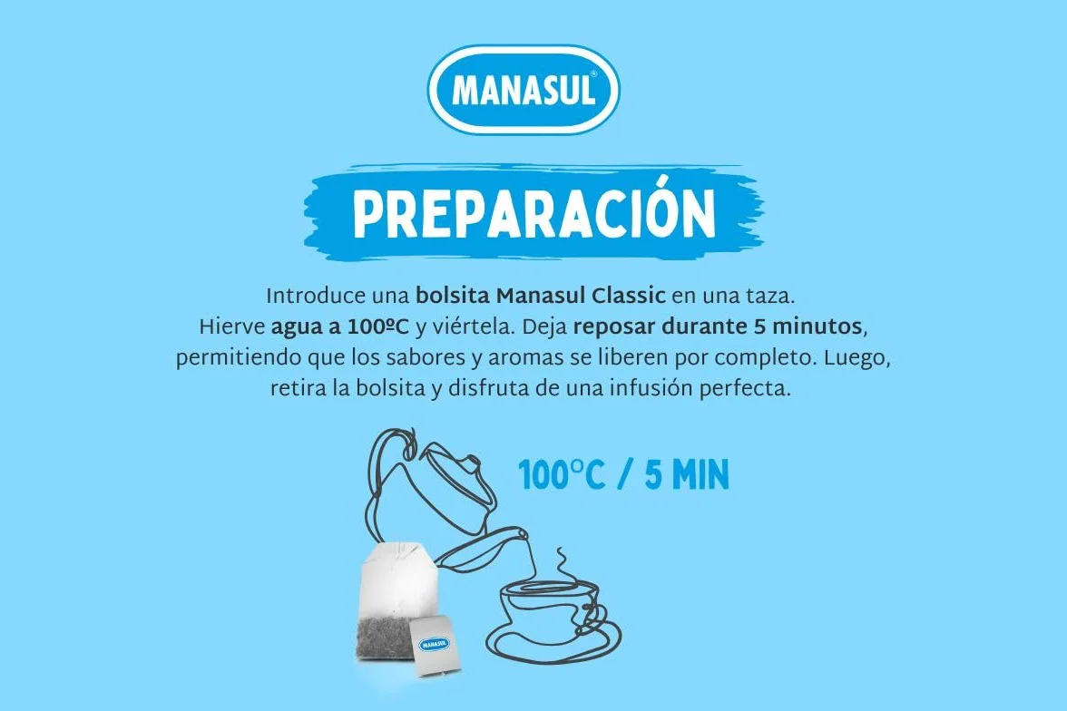 MANASUL Classic Infusión Laxante Sen Melisa Menta Regaliz Anis Verde 100% Natural Caja 100 Bolsitas