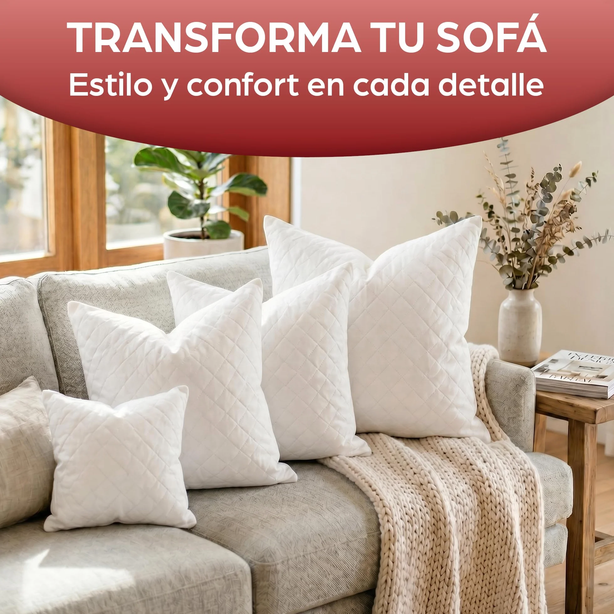 Flowen Almohadas para Cama 65x65 2 Unidades Relleno Cojin Hipoalergénico Antiácaros y Suave Cuadrado para Hogar con Funda de Almohada Acolchada Blanco Extraíble y Lavable