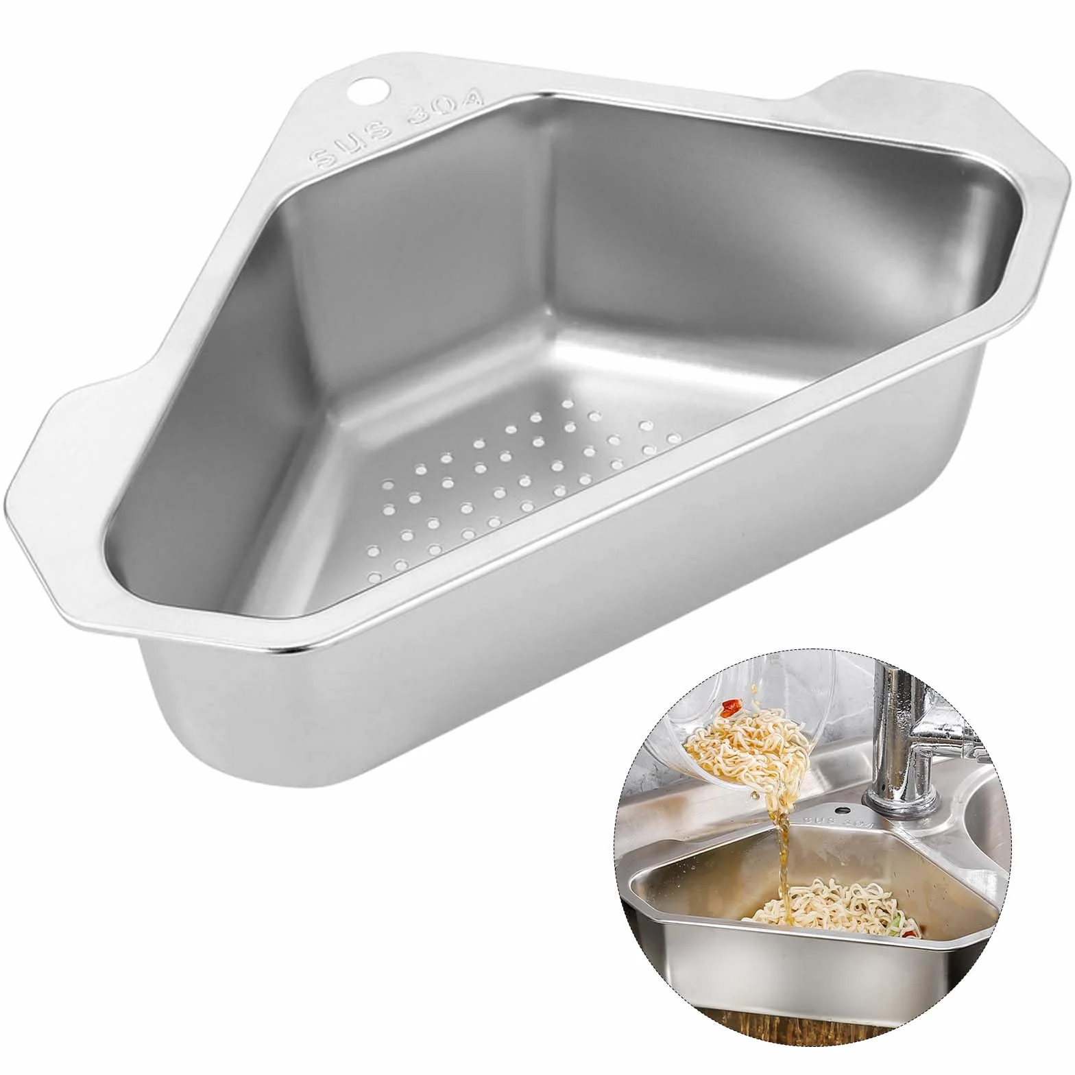 Cesta de Drenaje de Acero Inoxidable, Colador Triangular para Fregadero de Cocina