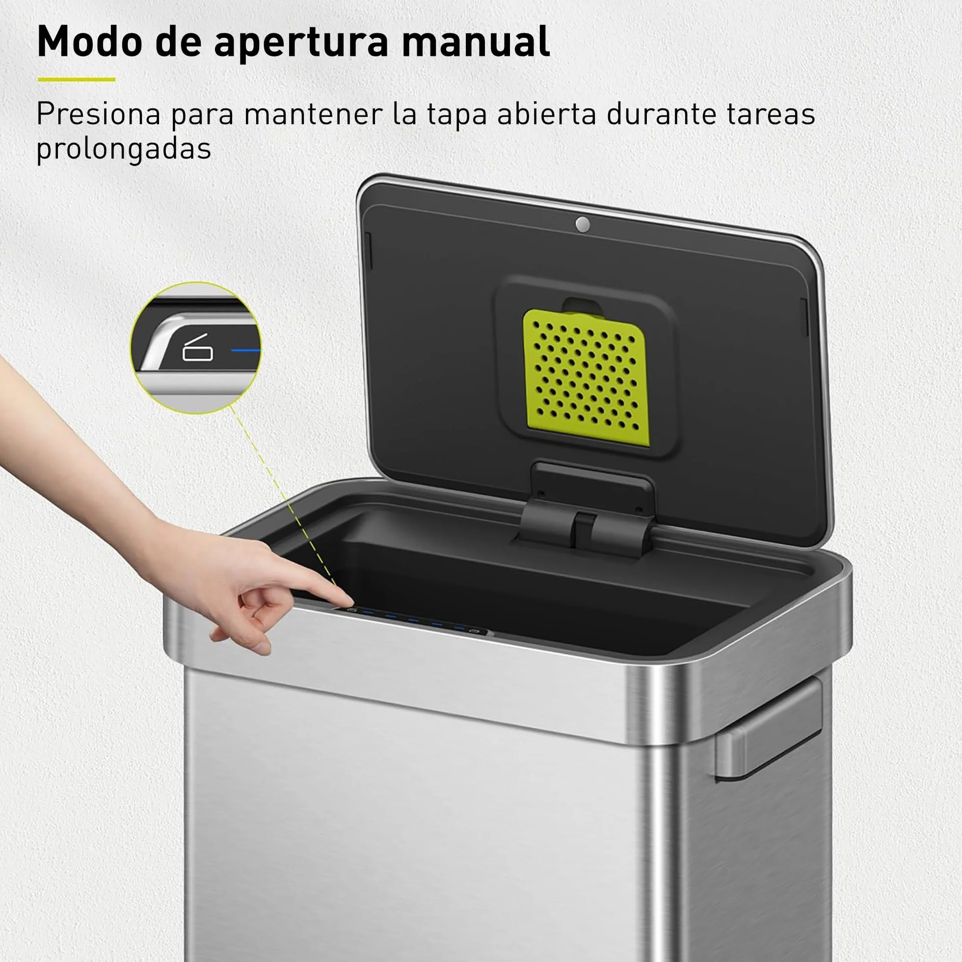 EKO Deluxe Mirage-T - Cubo de basura rectangular con sensor de movimiento sin contacto de 50 litros/13.2 galones, acabado de acero inoxidable mate
