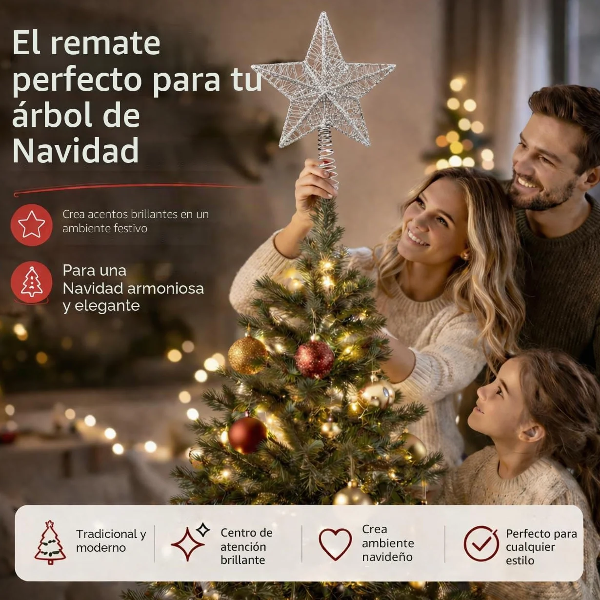 Estrella Plateado Accesorio Copa del Árbol de Navidad para Abeto