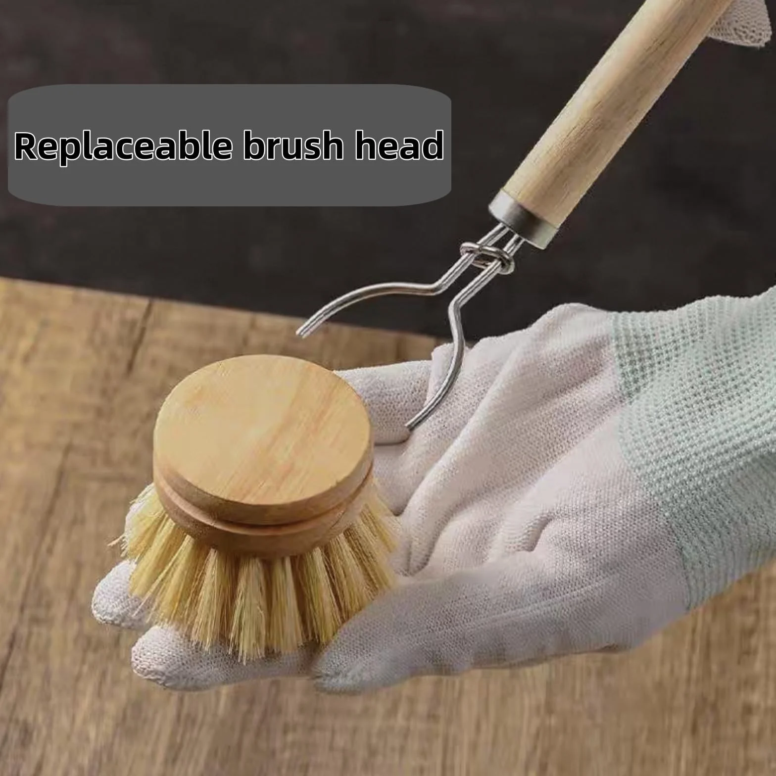 Cepillo Cocina Madera Bambu Platos Limpieza, Cepillo Lavavajillas, Ecológico Natural, 1 Mango Y 3 Cabezas De Reemplazo, 1 Esponja Y 3 Trapos Cocina