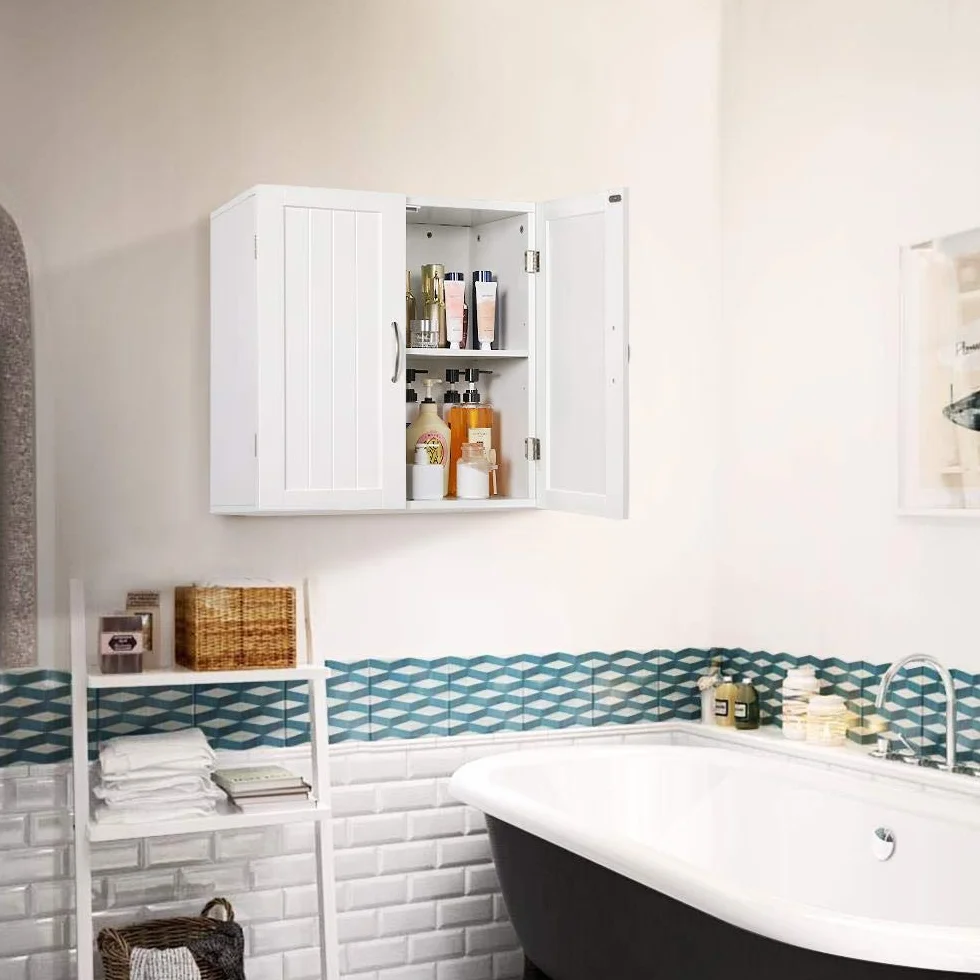 Yaheetech Armario de Baño Pared 59,5x31x59,5cm Mueble Baño Suspendido con Dos Puertas