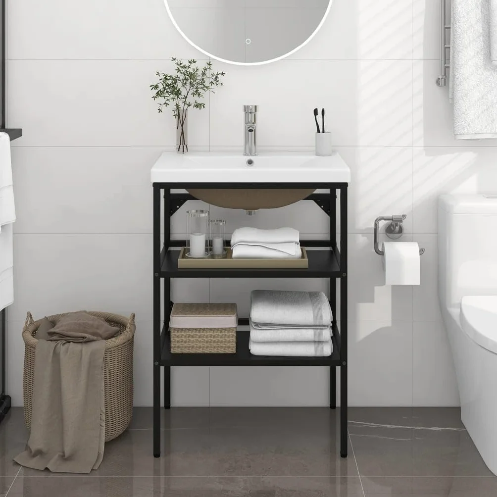 vidaXL Estructura de Baño con Lavabo Incorporado Soporte Lavadero Consola Cuarto de Baño Aseo Inodoro Lavamanos Muebles Hierro Negro