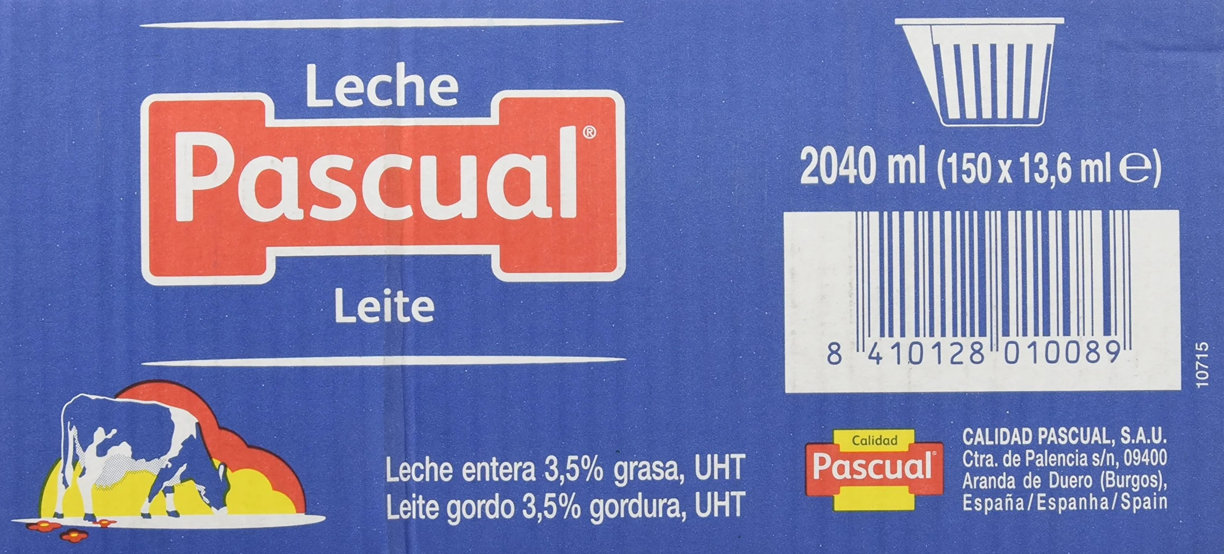 Leche Pascual Entera Caja 150 Tarrinas 14 ml Monodosis Sin Refrigeración