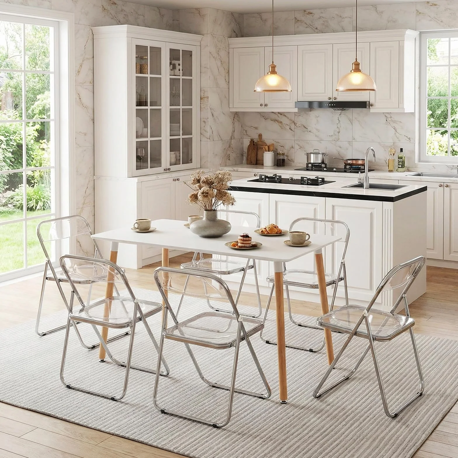 EGGREE Juego de 6 Sillas Plegables Transparentes con Capacidad de Carga de 150 kg, Sillas de Comedor Modernas Portátiles de Plástico Transparente para Salón, Oficina y Terraza