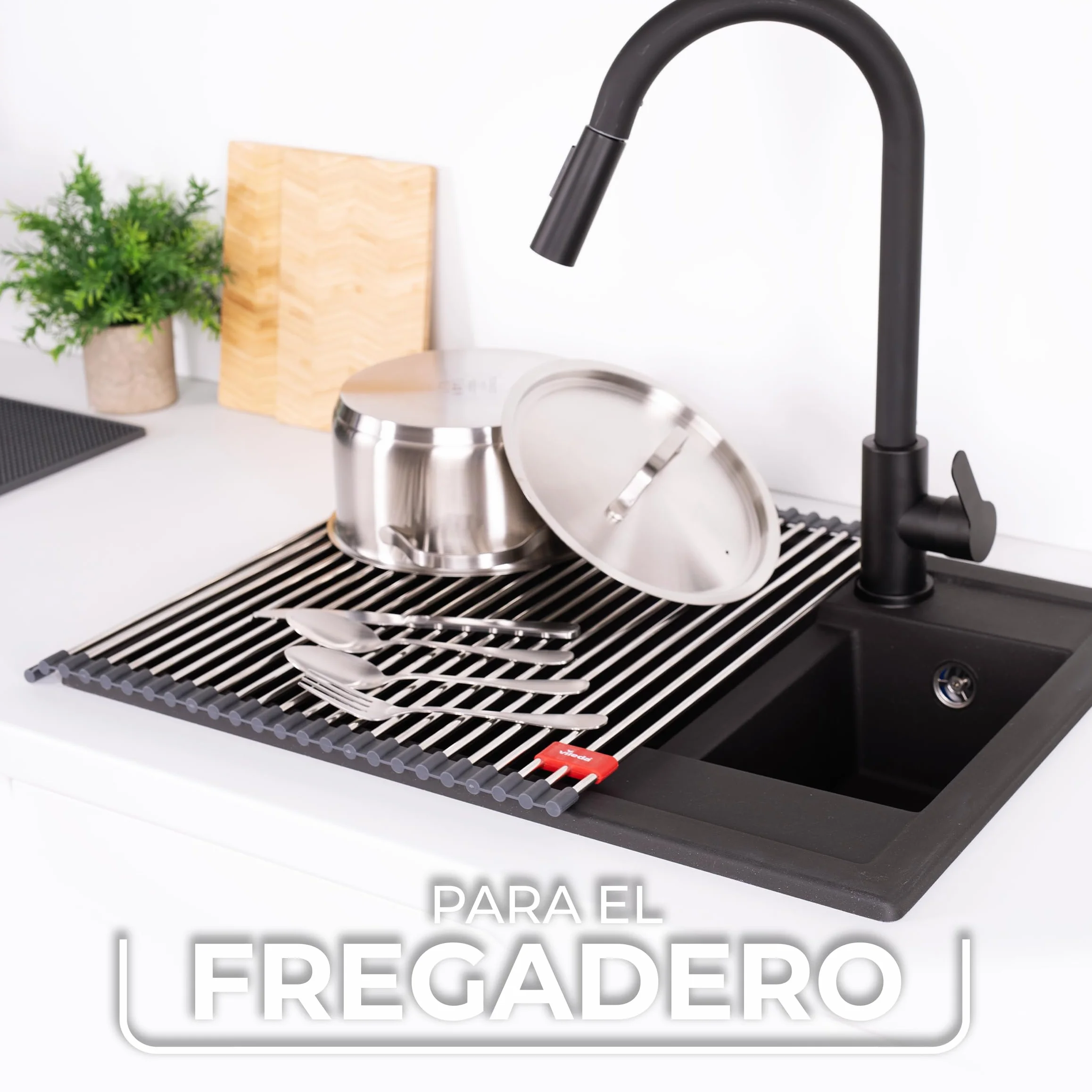 Vileda Escurreplatos Plegable 45 x 40 cm Acero Inoxidable Enrollable