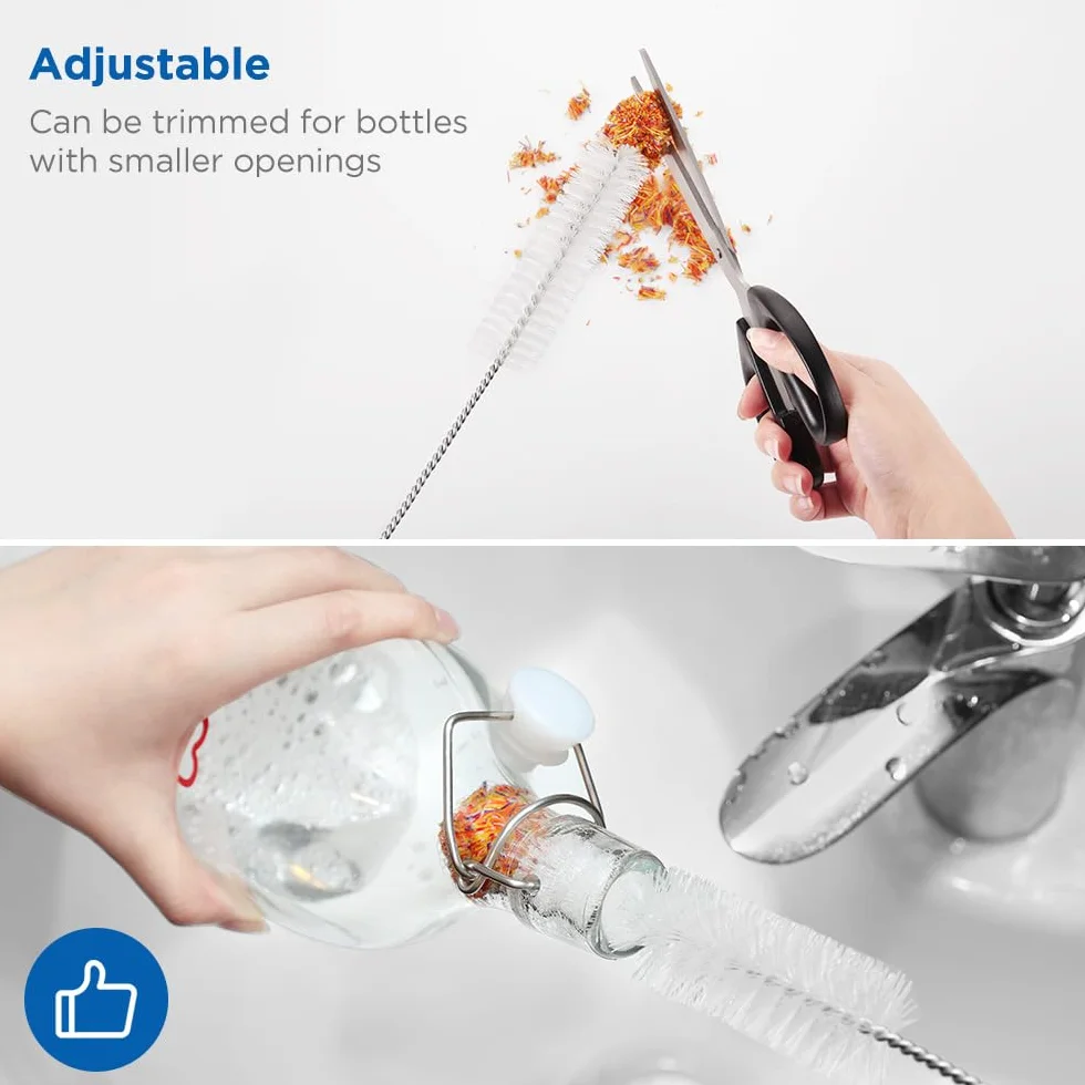 ecooe Cepillo para Botellas sin arañazos 45 cm con Pompón de Peluche Suave, Limpiador de Botellas, Cepillo de Limpieza, Adecuado para Botellas SodaStream Crystal Duo, jarrones