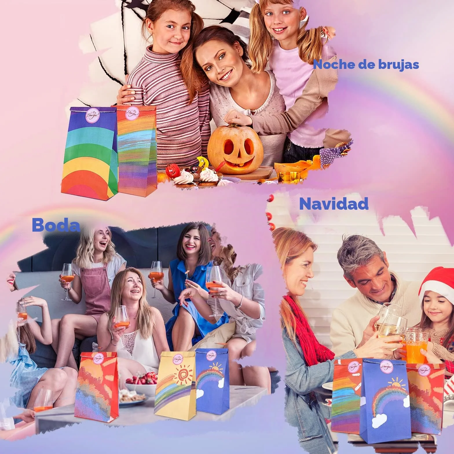 Romon Bolsitas para Regalos, 24 PCS Bolsas de Papel Kraft Arco Iris Bolsas Cumpleaños Infantil con 24 Pegatinas para Envolver Regalos, Regalos, Fiesta, Celebración, Boda, 1 item