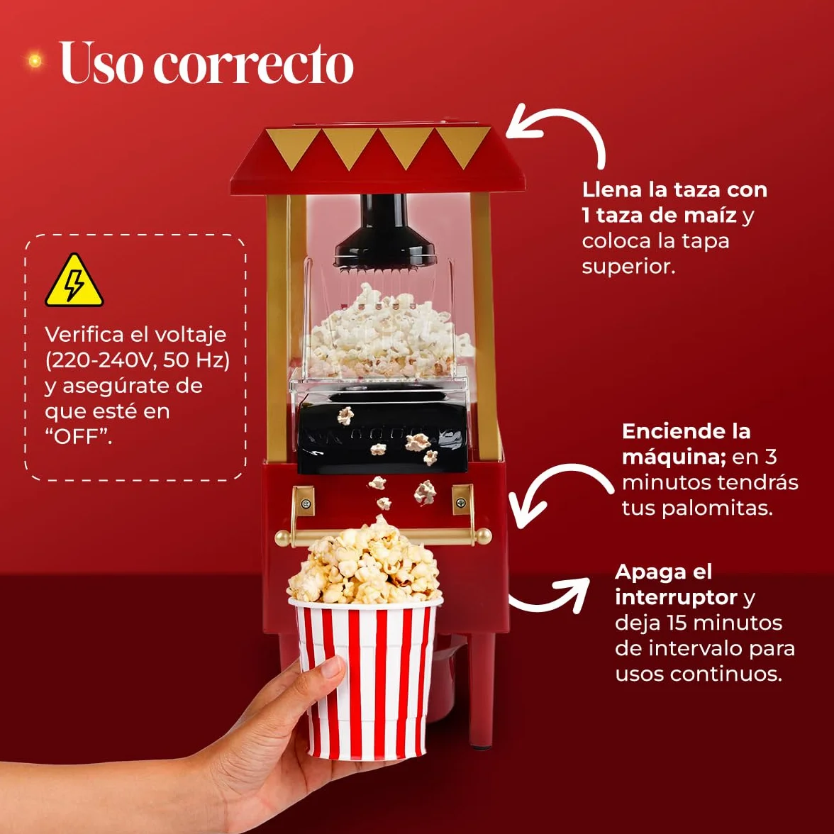 NK Palomitero Retro Máquina de Palomitas de Maíz Eléctrica 1200W Aire Caliente