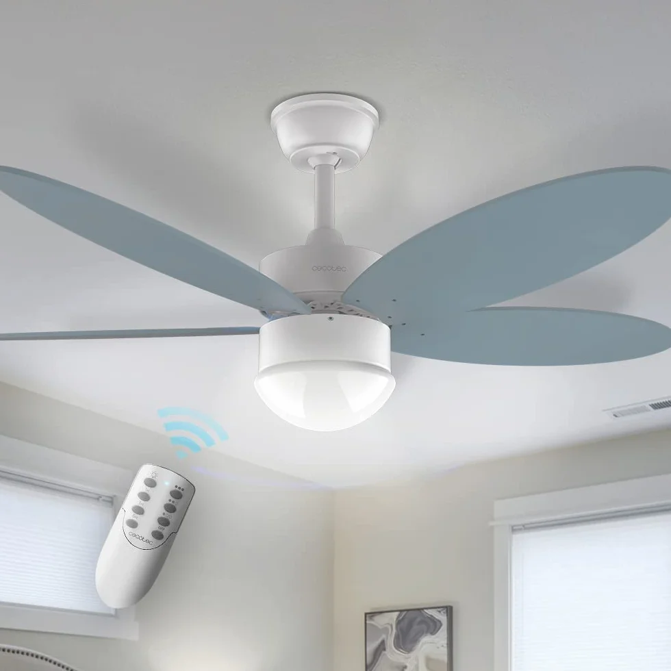 Cecotec Ventilador de Techo con Luz EnergySilence Aero 4260 Sky. 40 W, Motor DC, Diámetro 42” con 5 Aspas Reversibles, Luz LED, Mando a distancia, Temporizador, 6 Velocidades