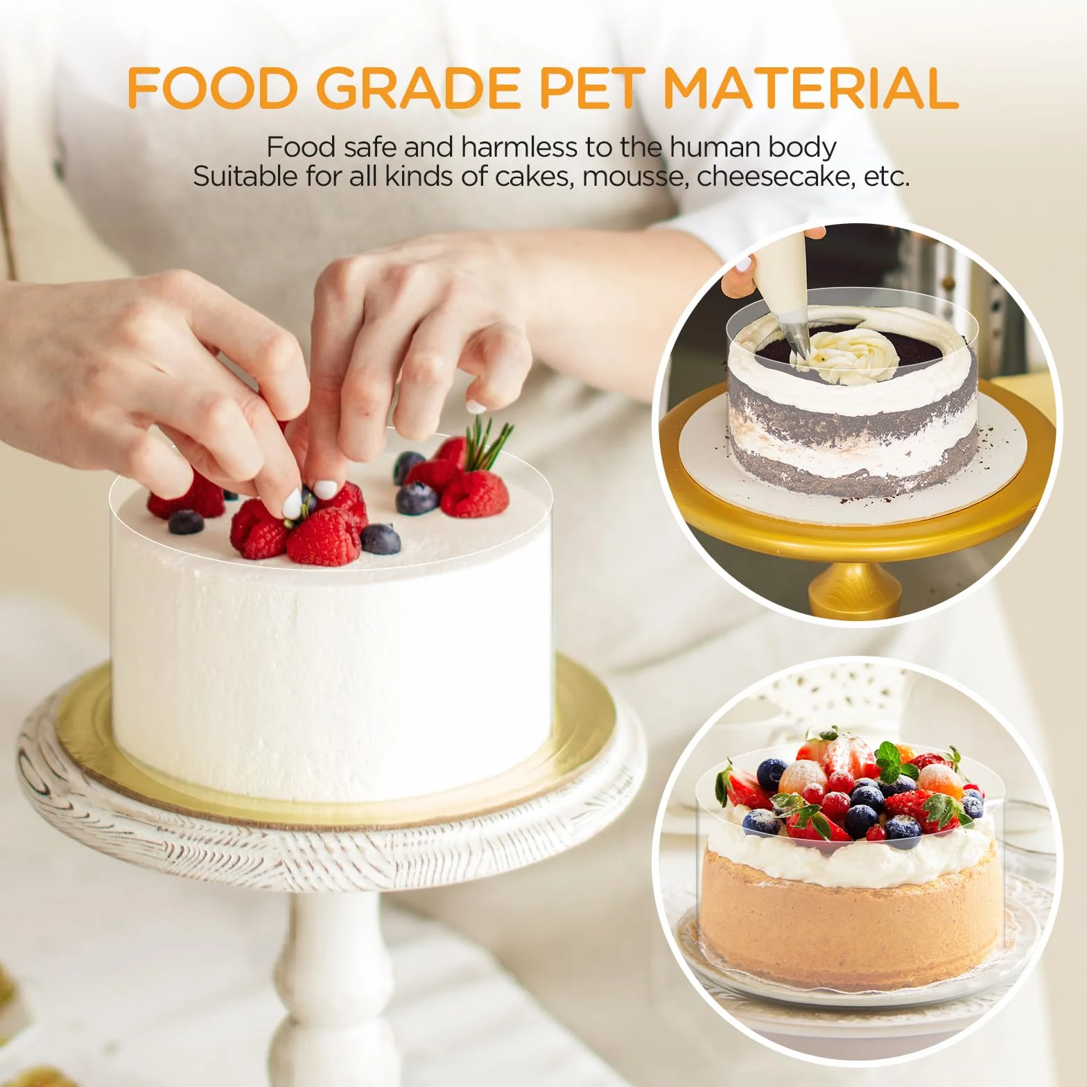 AiQInu Rollo de Acetato Transparente 4 Rollos,(15cm/10cm/8cm/6cm x 10m), laminas de Acetato Repostería Reutilizables para Tartas para decoración de Tartas,Chocolate,Mousse,Pasteles,Postres