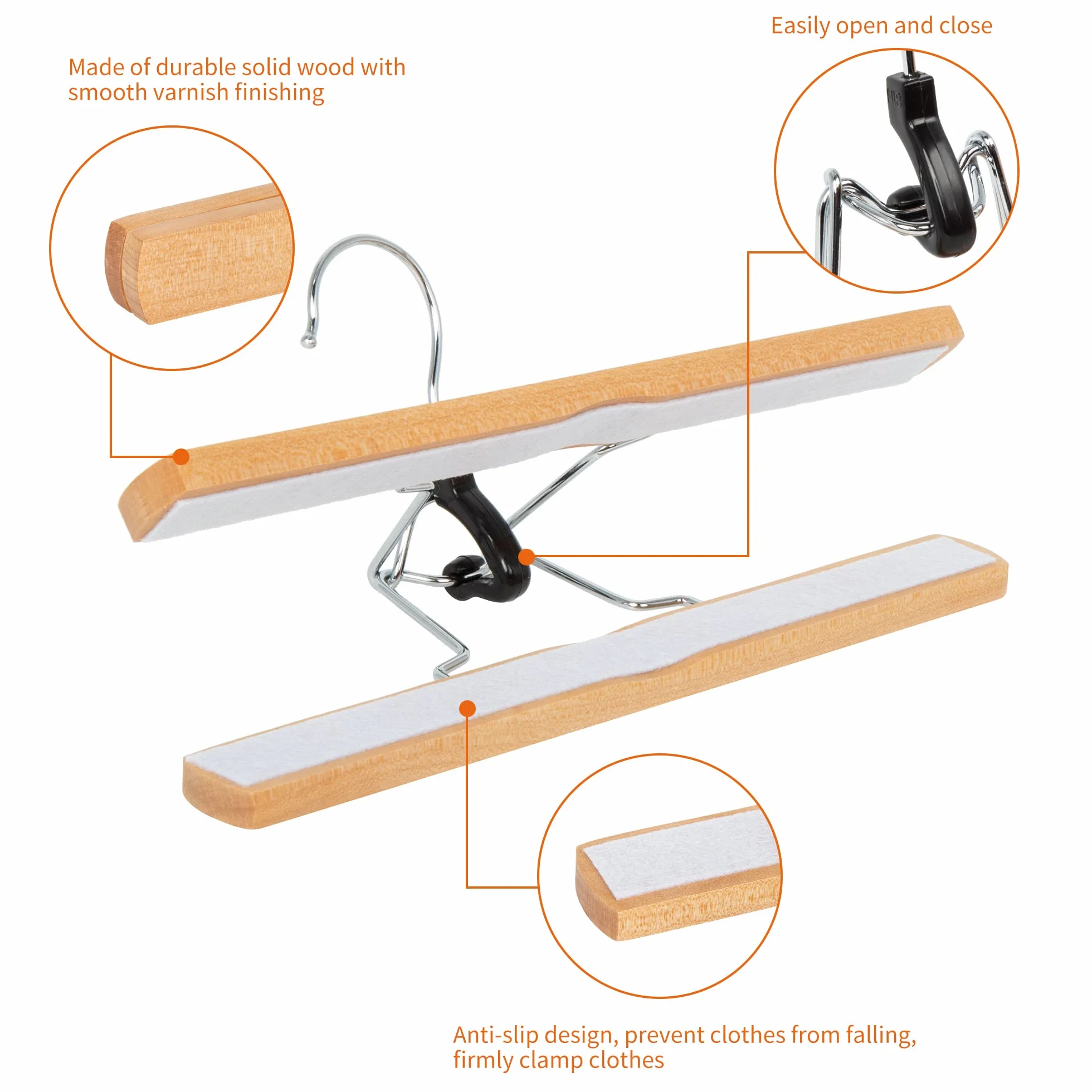 Amazon Basics Perchas de madera para pantalones, natural, 10 unidades