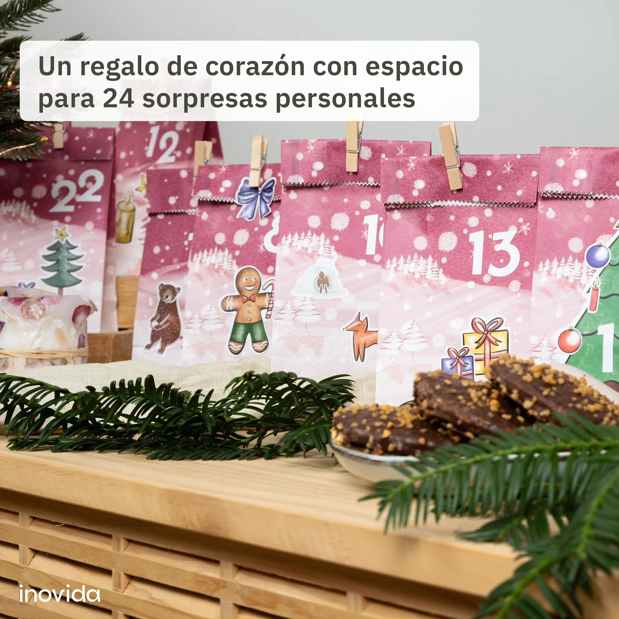 Calendario de Adviento 2025 para Rellenar DIY - Bolsas de Papel con Números Adhesivos Colgables - Inovida