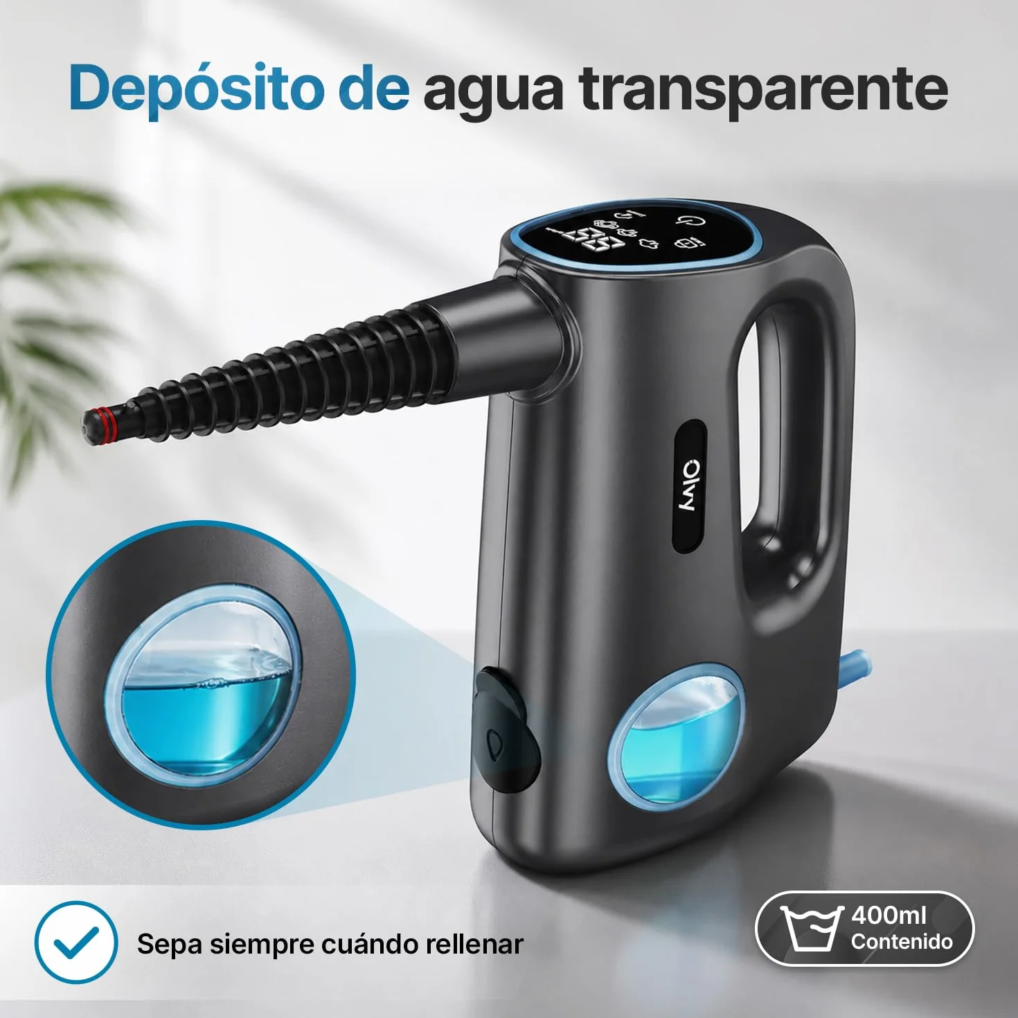 Olvy Limpiador de vapor de mano 1200W portátil alta presión 3 niveles vapor 10 piezas accesorios tanque 380 ml