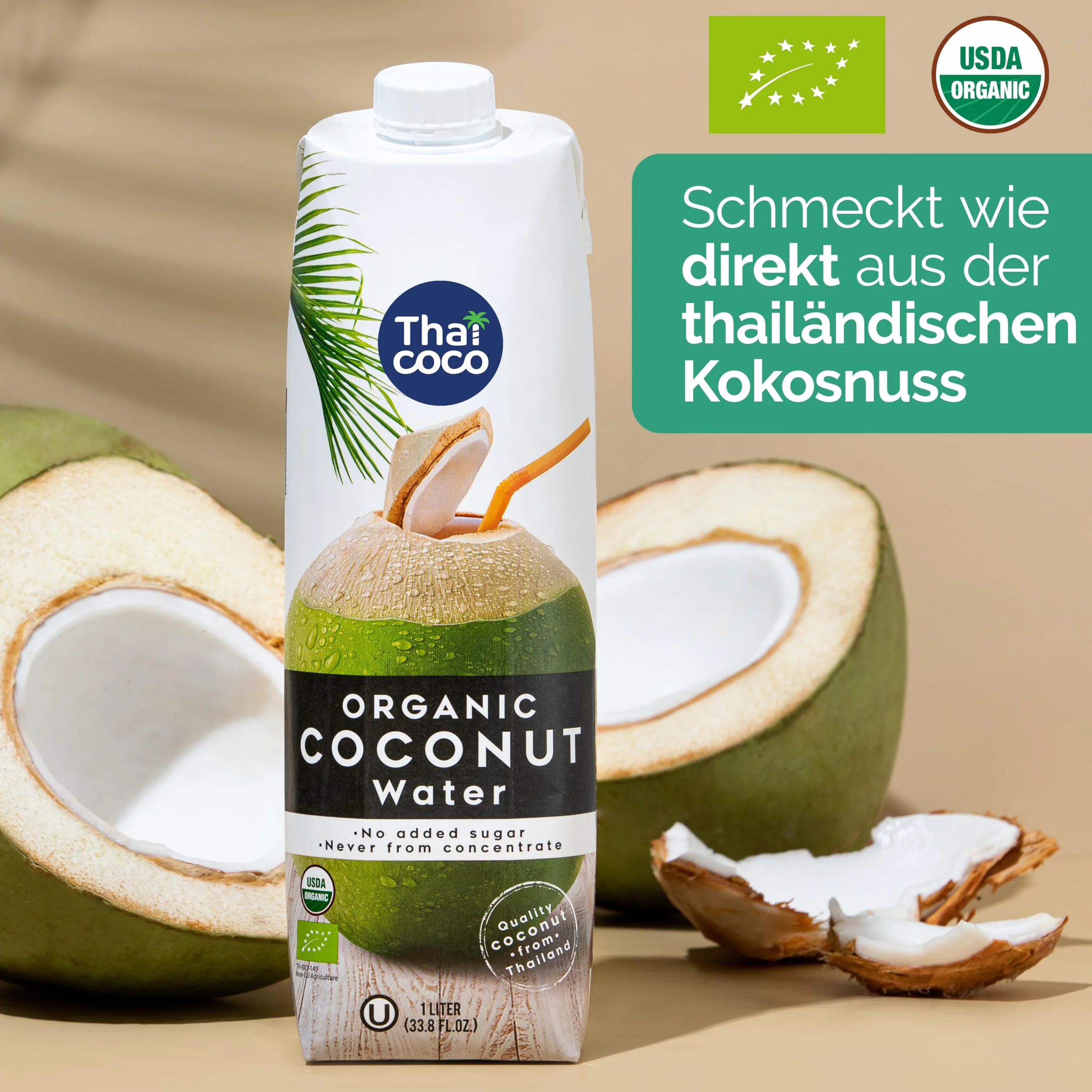 Thai Coco agua de coco 100% ecológica refresco natural Tailandia sin azúcar Tetra Pak 6x1 l