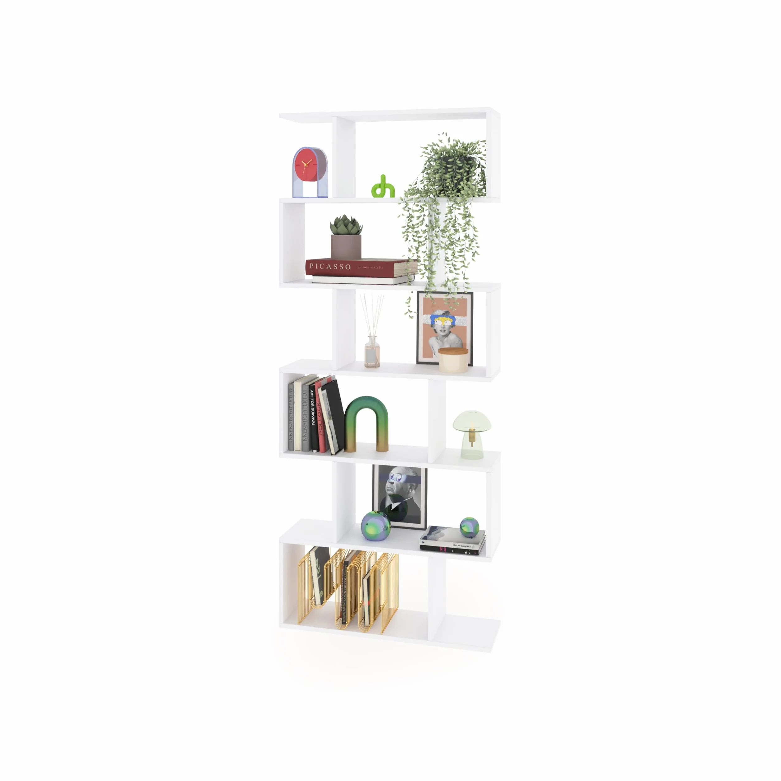 duehome | Estantería Salon, Libreria, Separador Ambientes, Modelo Zoe High, Color Blanco Brillo, Medidas: 80 cm (Ancho) x 192 cm (Alto) x 24 cm (Fondo)