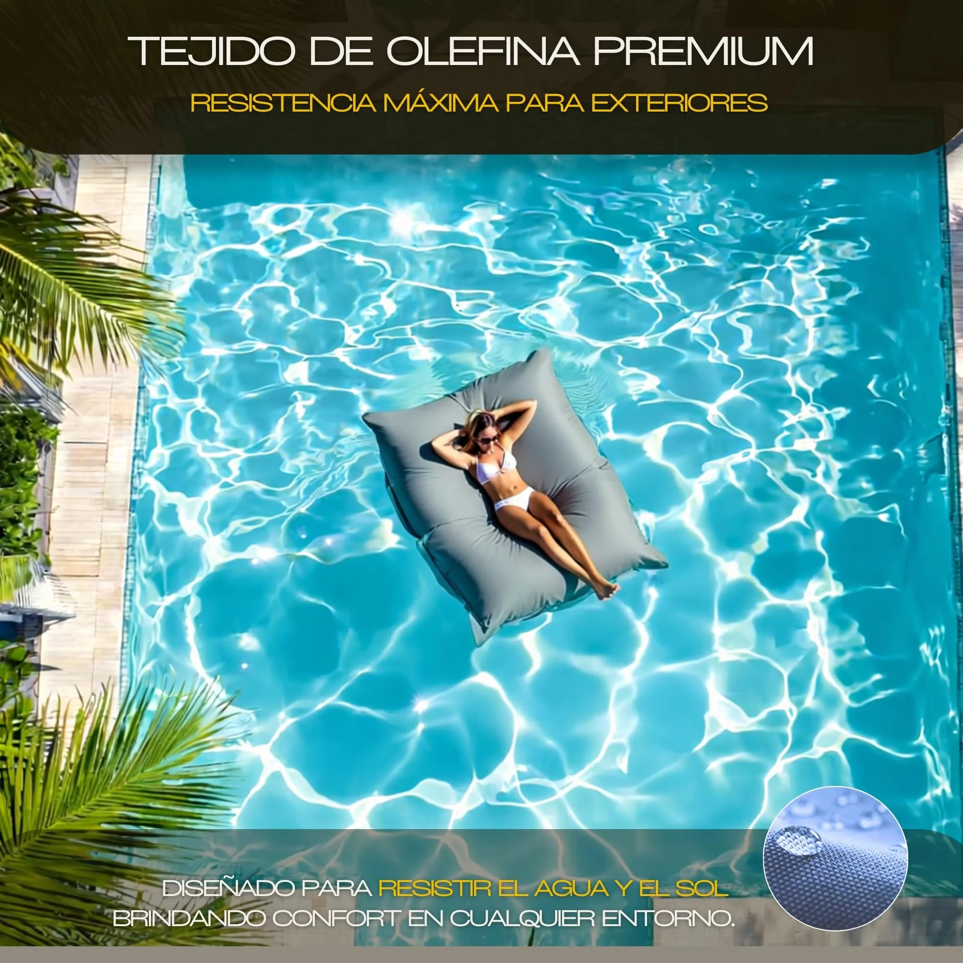 Aiire Puff Exterior de Lujo XXL - [180x140 cm] Puf Gigante con Relleno Incluido en Olefina Premium - Moderno Bean Bag para Piscina, Jardín o Terraza - Sofa de Suelo Interior o Exterior Gris
