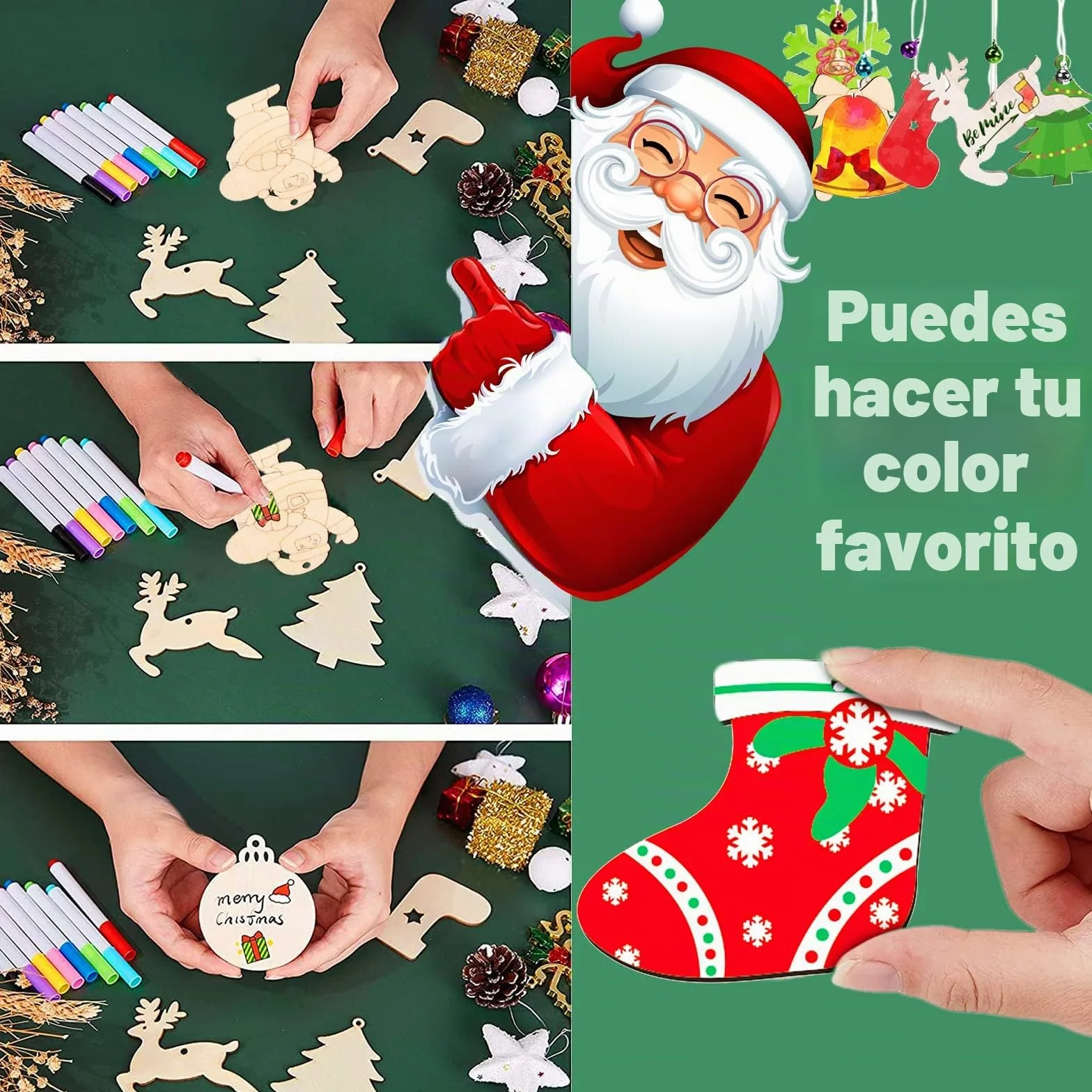 248 Piezas Colgantes de Madera para Navidad, 10 Estilos