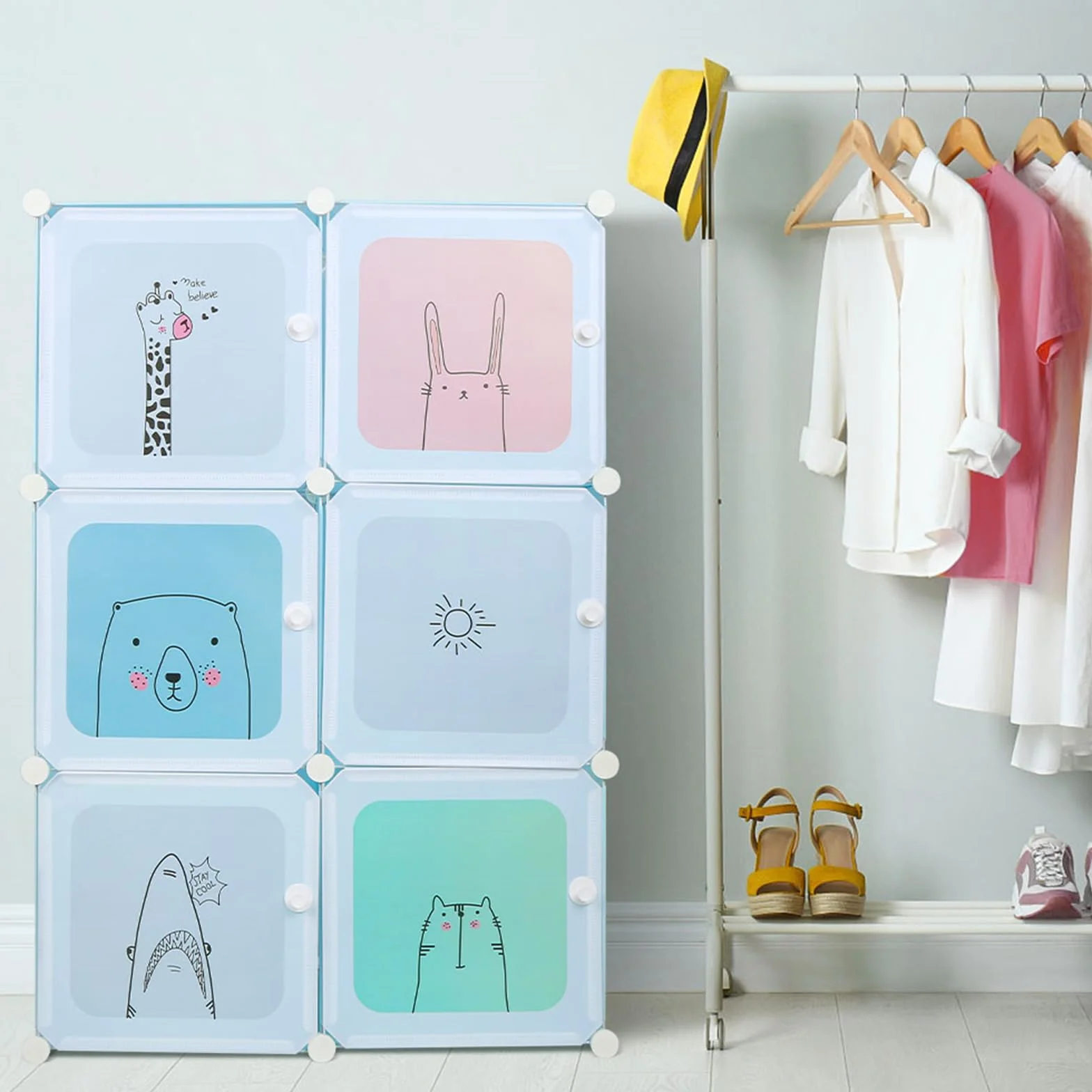 Homewell Armario De Almacenamiento Portátil Modular Con Puertas Y Barra De Ropa