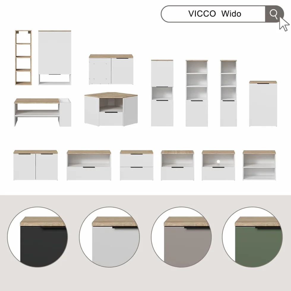Vicco Conjunto de salón Wido, Verde, 3 Partes, Apto para Montaje en Pared y combinable con Otros módulos